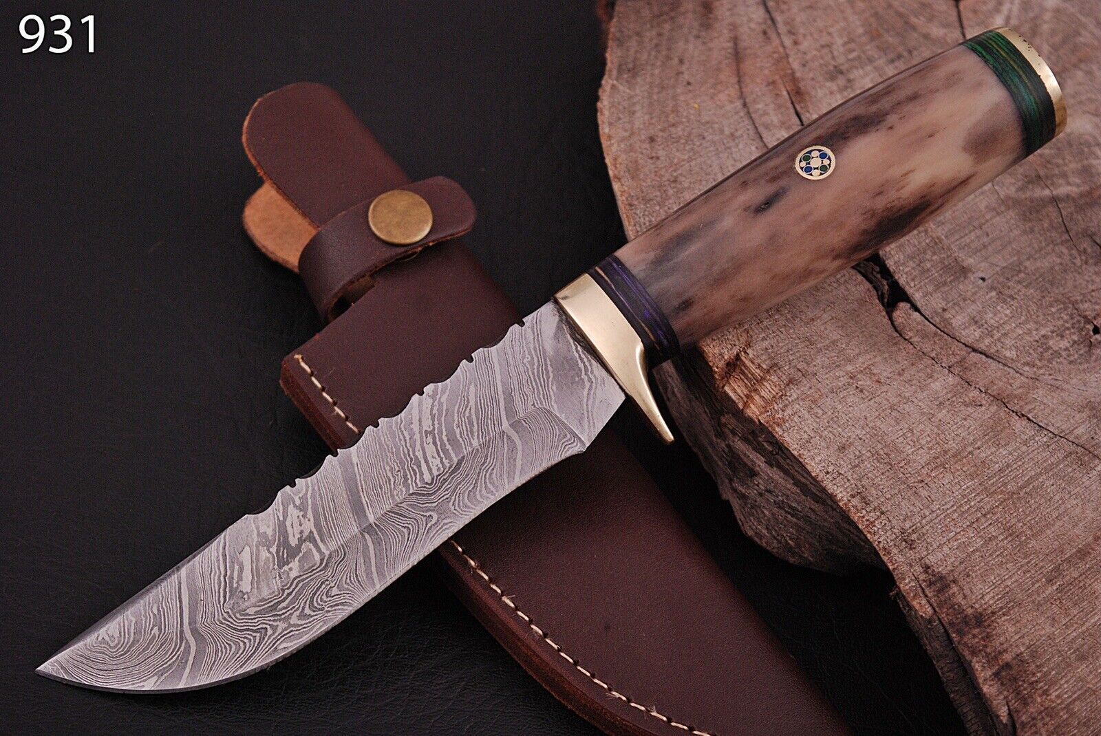 10' Bowie Knife Damascus Steel Fixed Blade Hunting Tactical Knife with Camel Bone Handle - Image 2