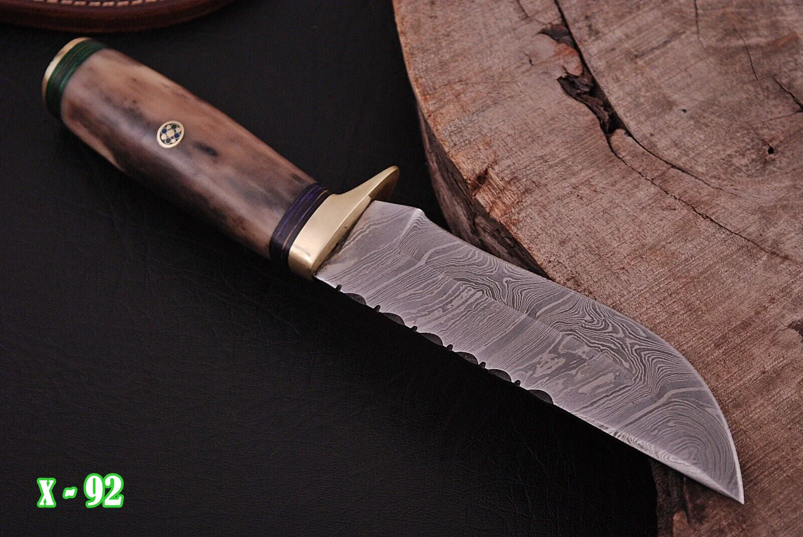 10' Bowie Knife Damascus Steel Fixed Blade Hunting Tactical Knife with Camel Bone Handle - Image 3