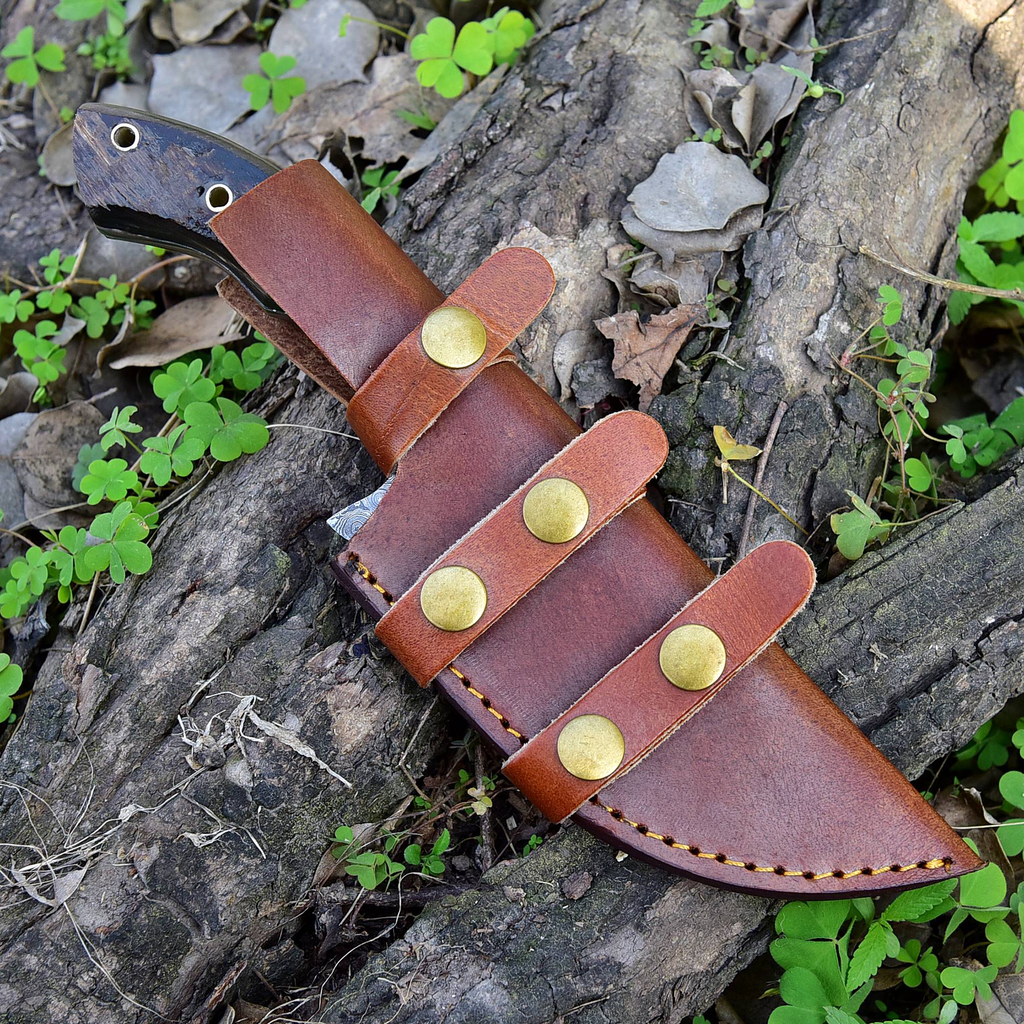 10”Custom Hand Made Forged Damascus Steel Tracker Hunting Camping Knife With Ram Horn Handle x-164 - Image 5