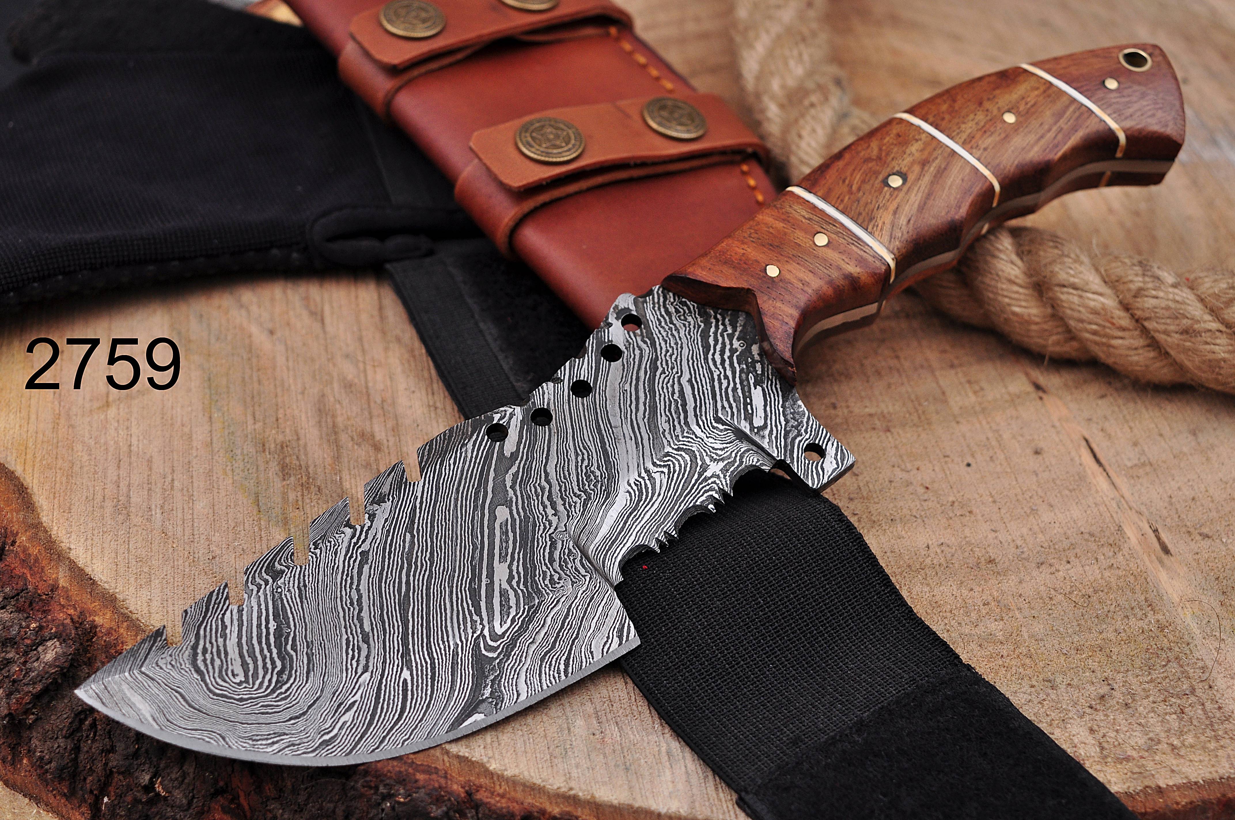 10”Custom Hand Made Forged Damascus Steel Tracker Hunting Camping Knife With Wood handle - Image 2