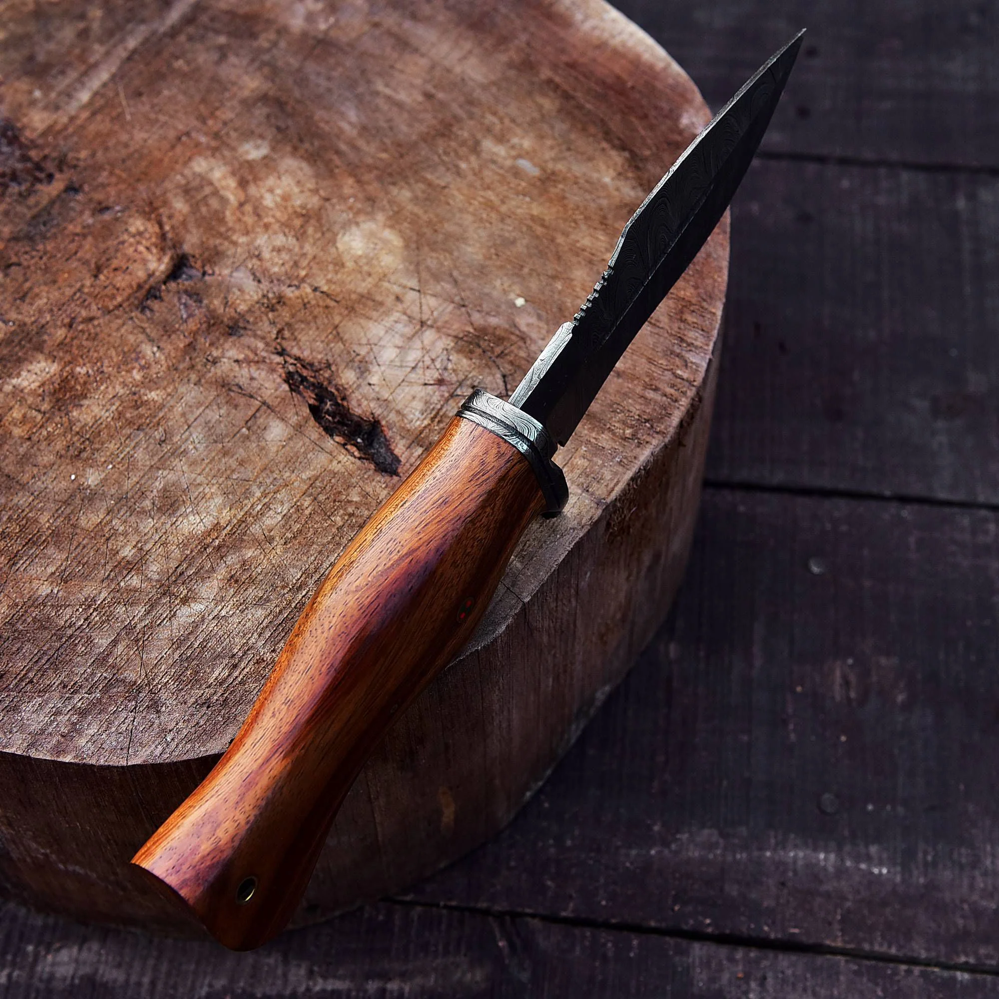 10" Custom Handmade Damascus Hunting Knife with Leather Sheath - Ideal for Skinning Camping Outdoor EDC Fixed Blade Bushcraft Knife with Walnut Wood - Image 5