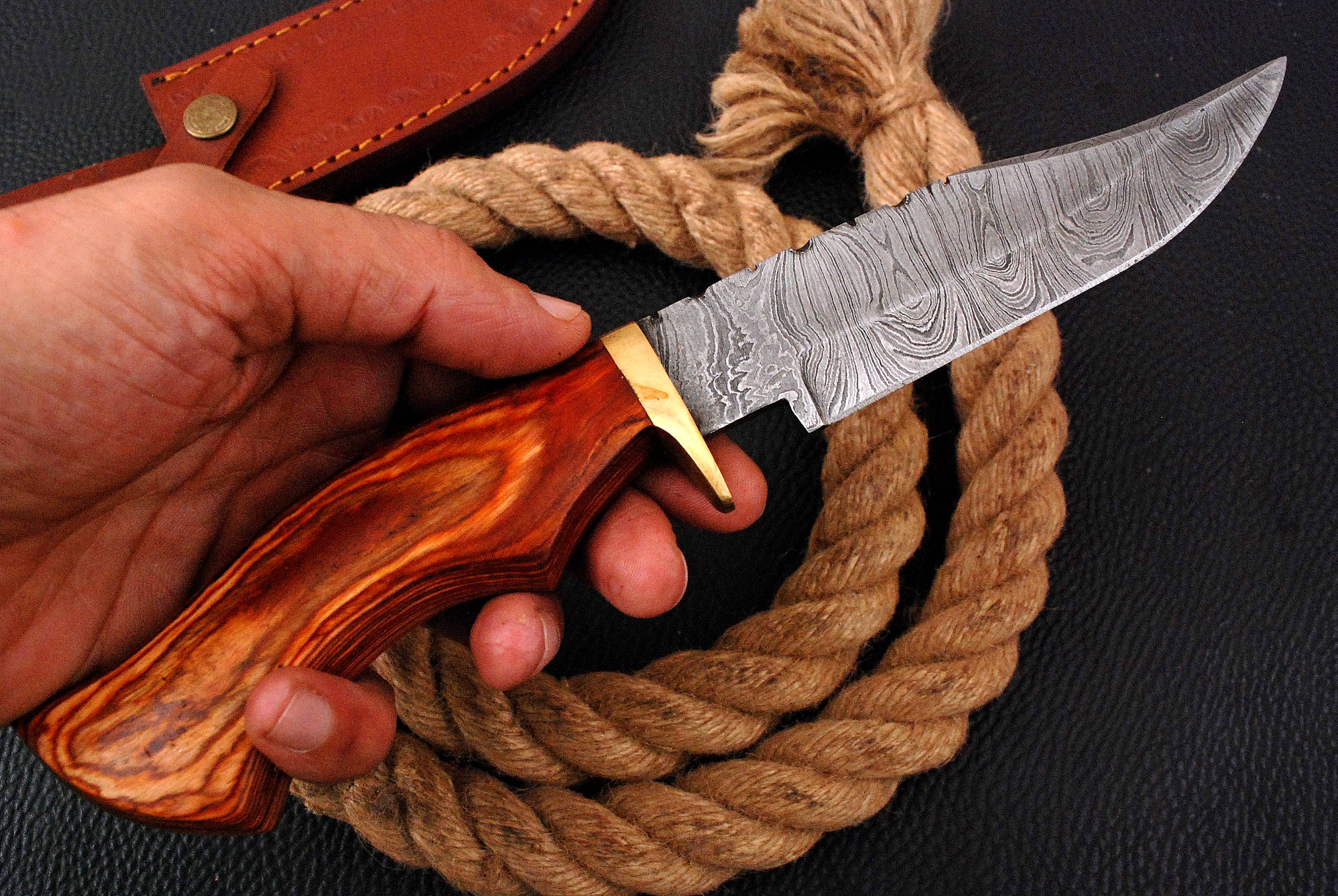 10 " Damascus Knife Ideal Outdoor Hunting Camping Bushcraft with Leather Sheath x-193 - Image 4