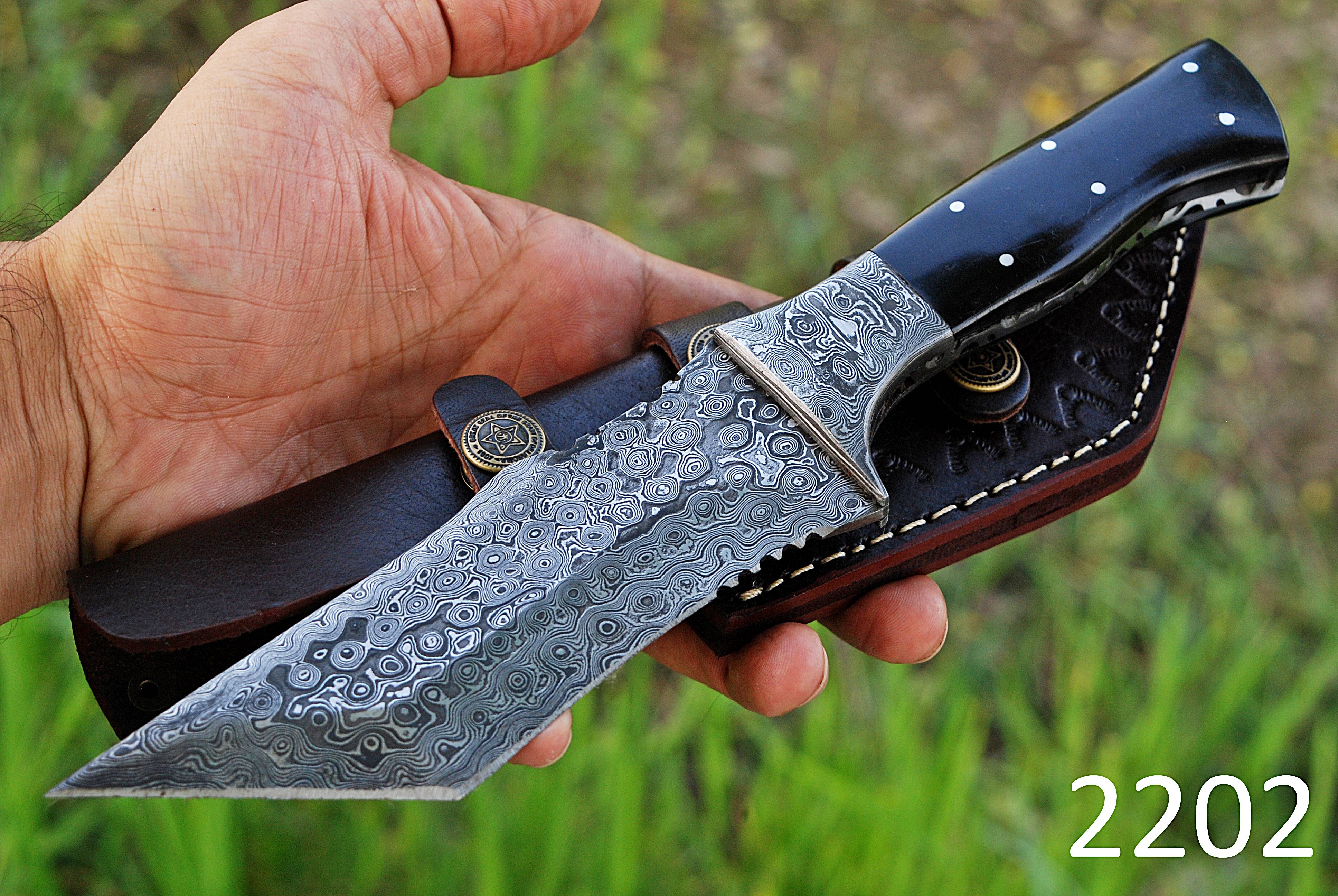 10" Handmade Damascus Steel fixed Tanto Blade Bull Cutter Tracker knife with sheath x-109 - Image 3