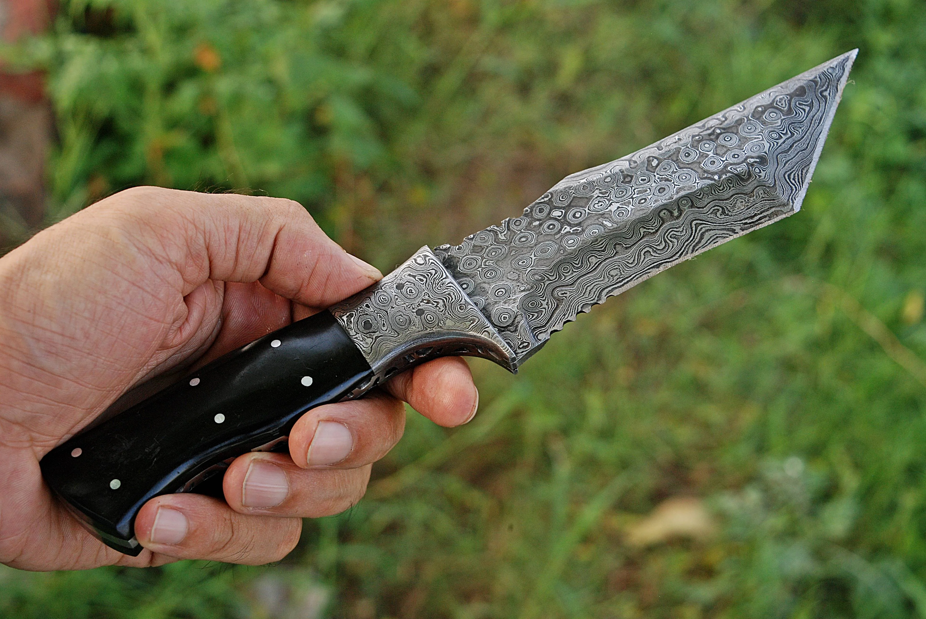 10" Handmade Damascus Steel fixed Tanto Blade Bull Cutter Tracker knife with sheath x-109 - Image 6