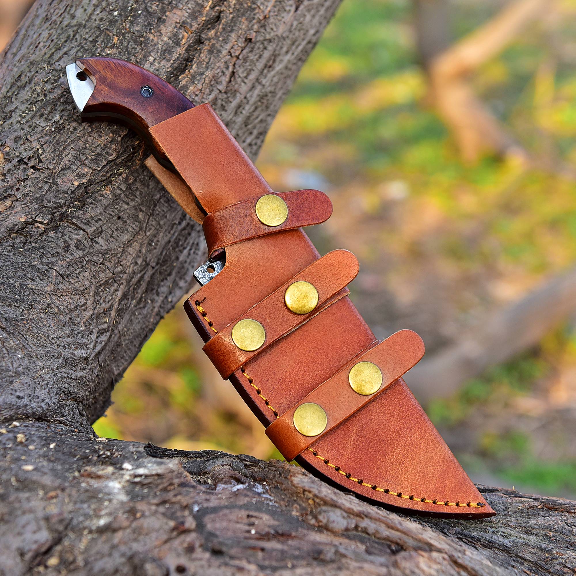 10" Handmade Damascus steel Hunting knife ideal tracker full tang with leather sheath - Image 5