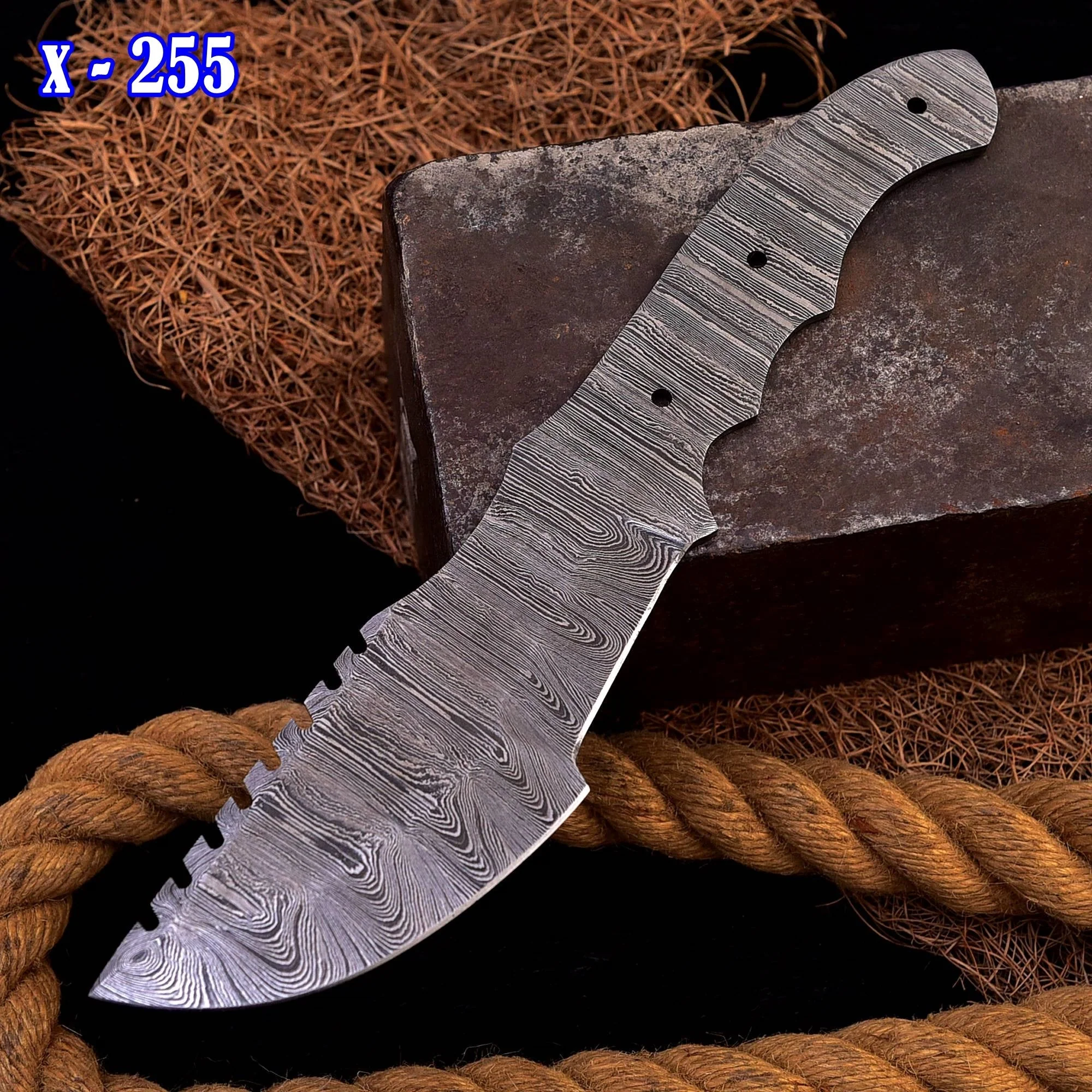 10" Handmade Damascus Steel hunting Track knife blank blade Full Tang x255 - Image 2