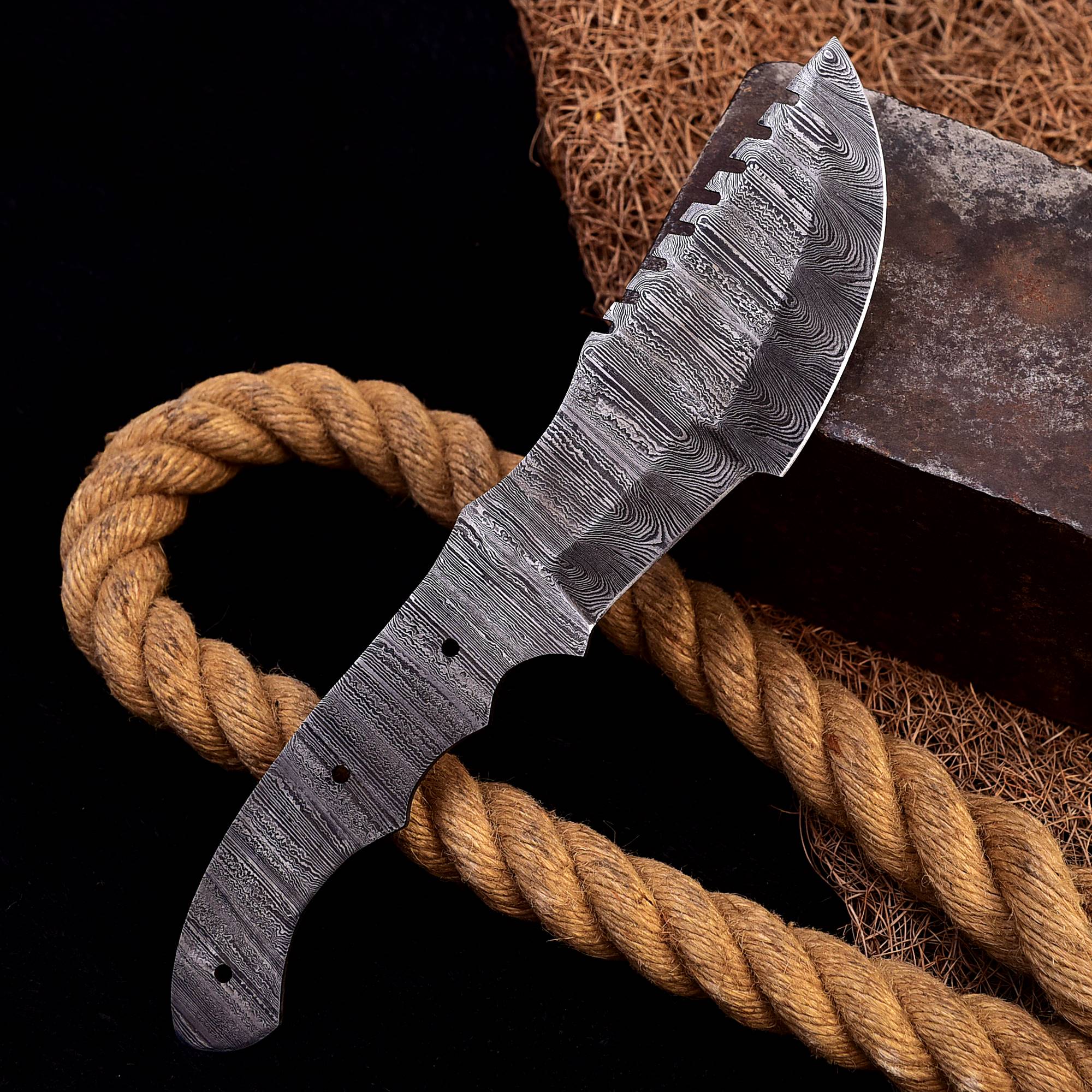 10" Handmade Damascus Steel hunting Track knife blank blade Full Tang x255 - Image 3
