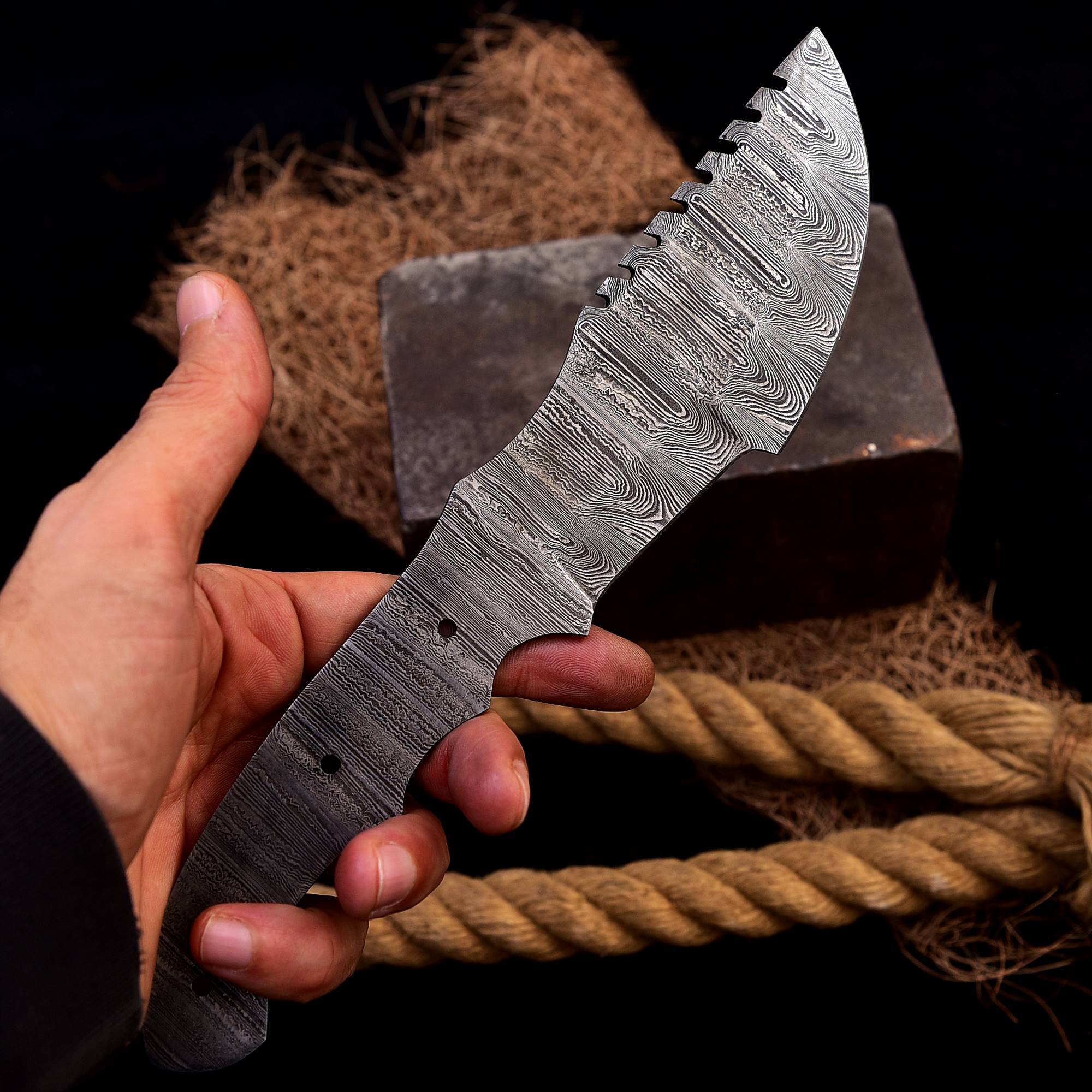 10" Handmade Damascus Steel hunting Track knife blank blade Full Tang x255 - Image 5
