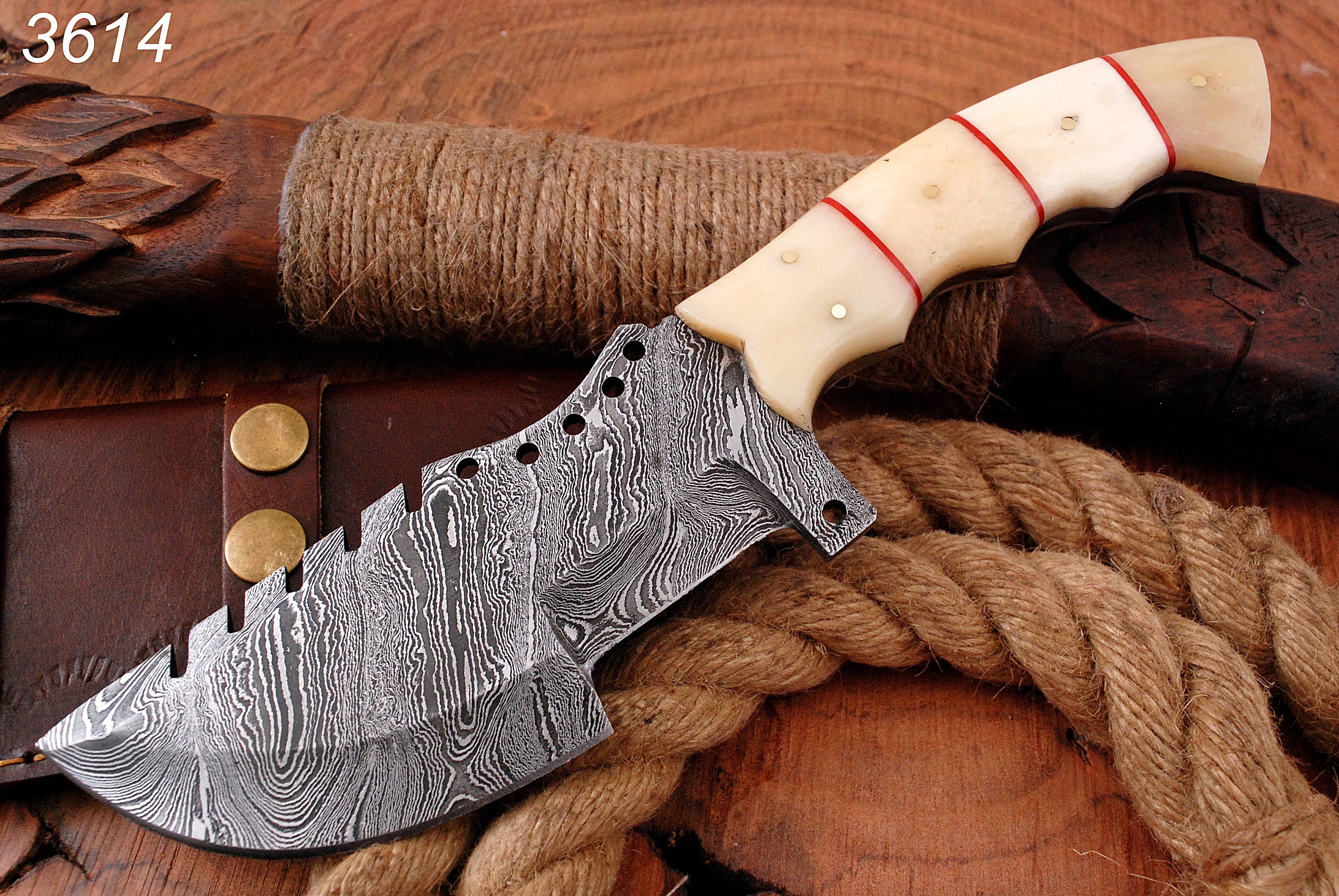 10" Handmade Damascus Survival Knife - Bone Handle with Genuine Leather Sheath x-141 - Image 2