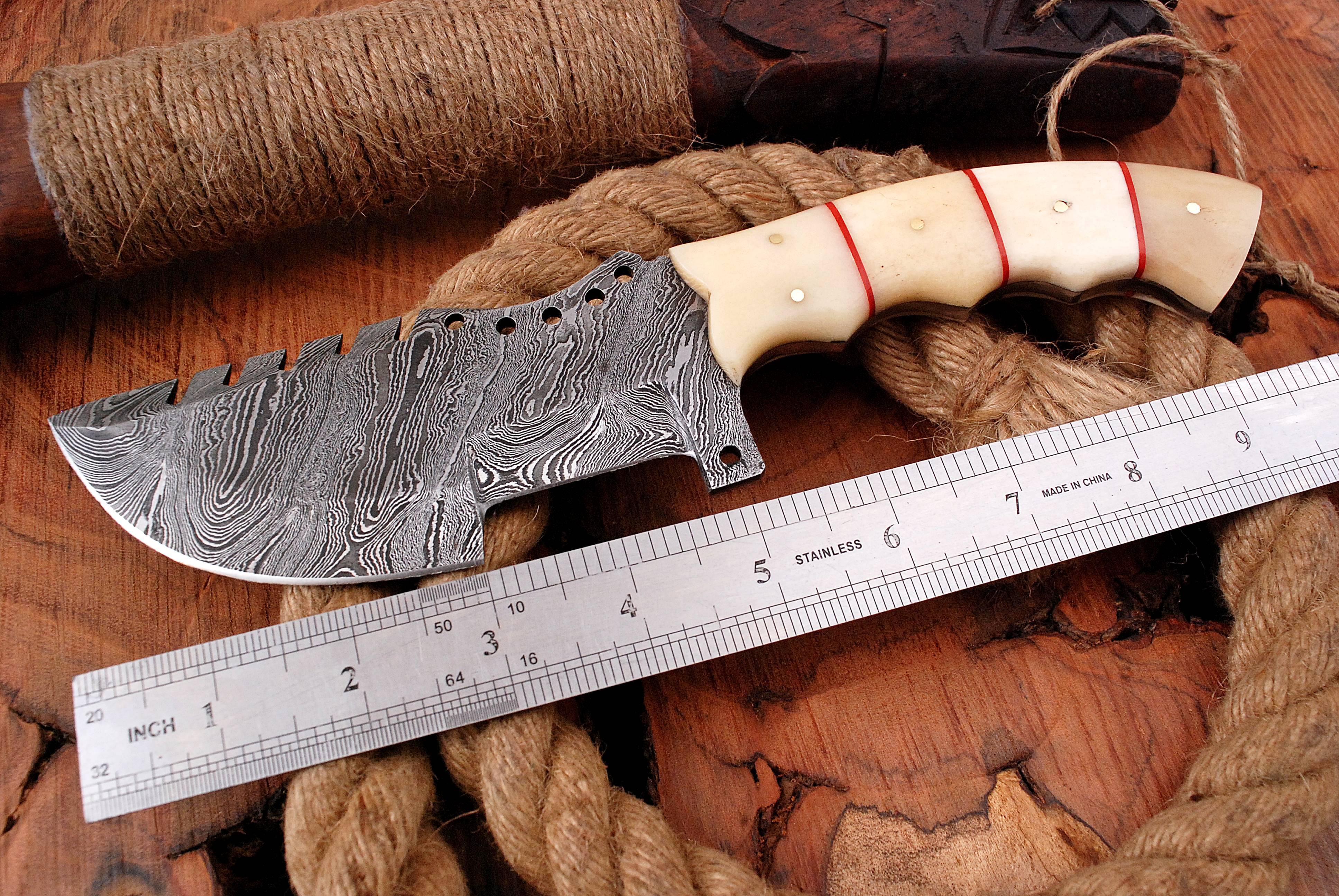 10" Handmade Damascus Survival Knife - Bone Handle with Genuine Leather Sheath x-141 - Image 5