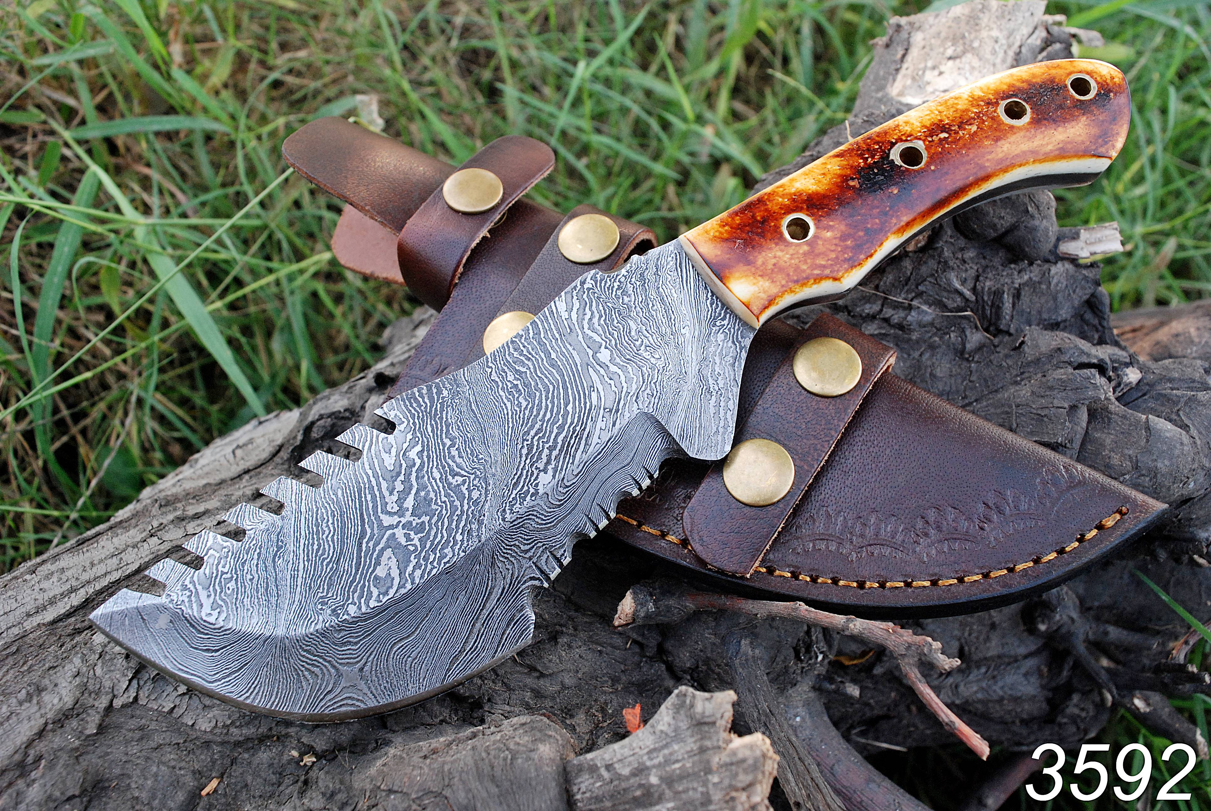 10" Skinner Knife FullTang Forged Damascus Twist Pattern Hunting knives bone Handle - Image 3