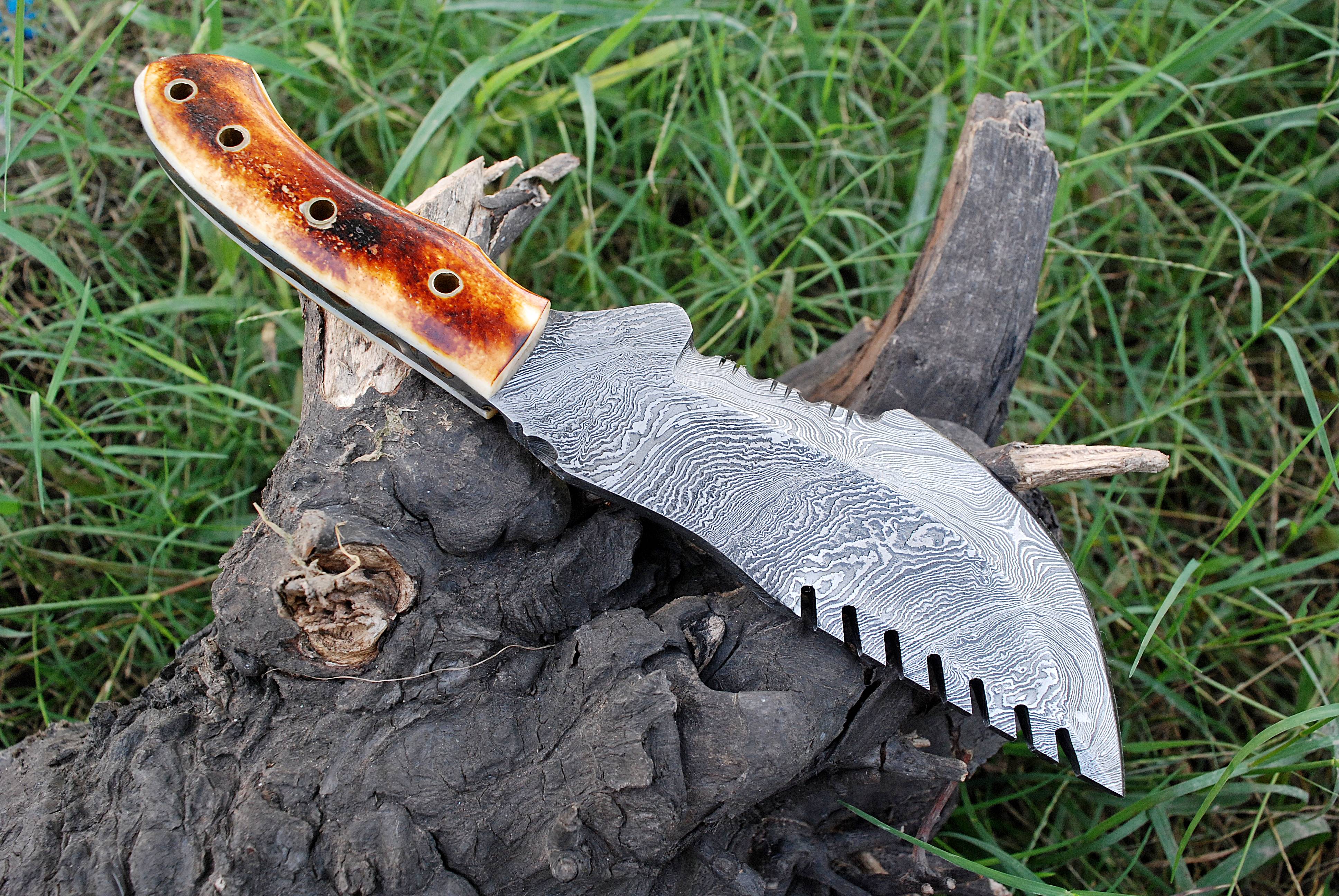 10" Skinner Knife FullTang Forged Damascus Twist Pattern Hunting knives bone Handle - Image 5
