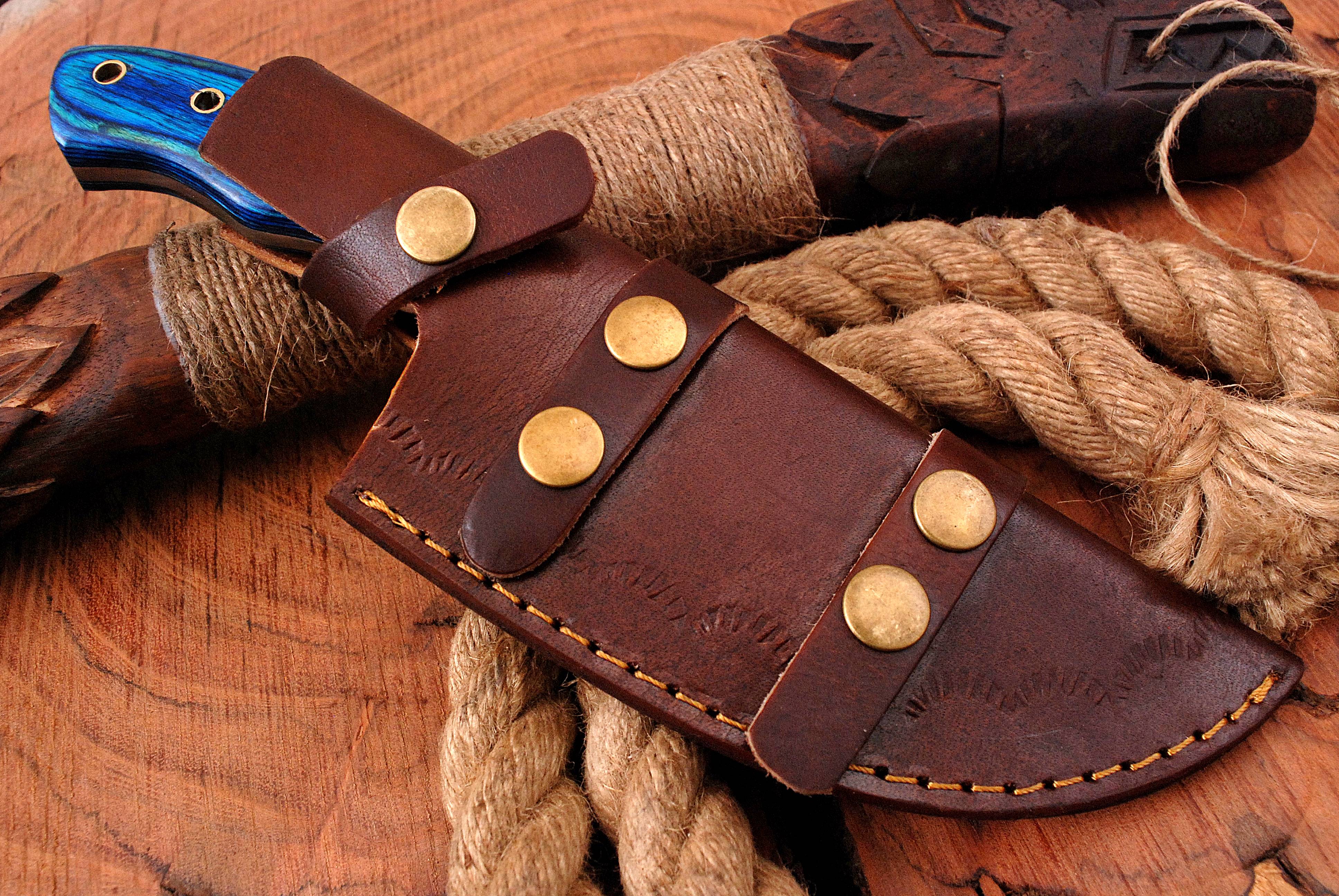 10' Tracker Knife Forged Damascus Steel Full Tang Hunting Knives Blue Stain Wood Handle - Image 6