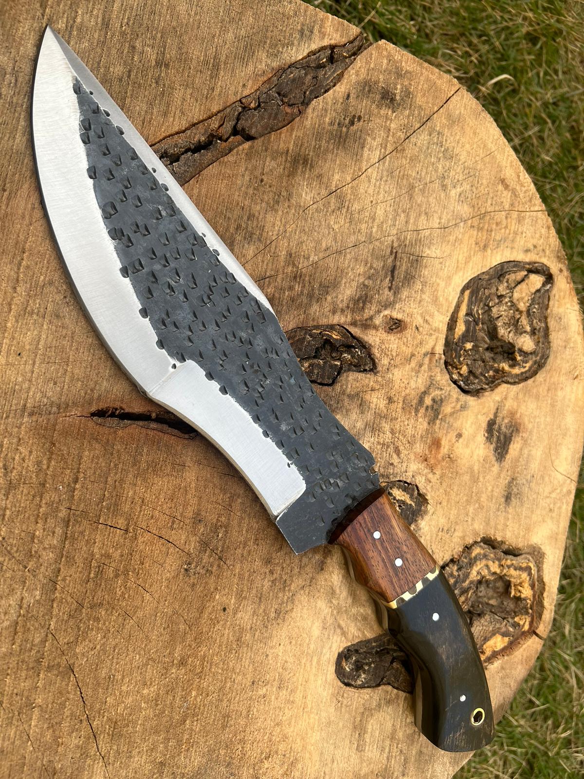 11" Tactical Outdoor Survival knife Carbon Steel Fixed Blade Tracker knives Ram Horn & wood Handle x-235 - Image 13