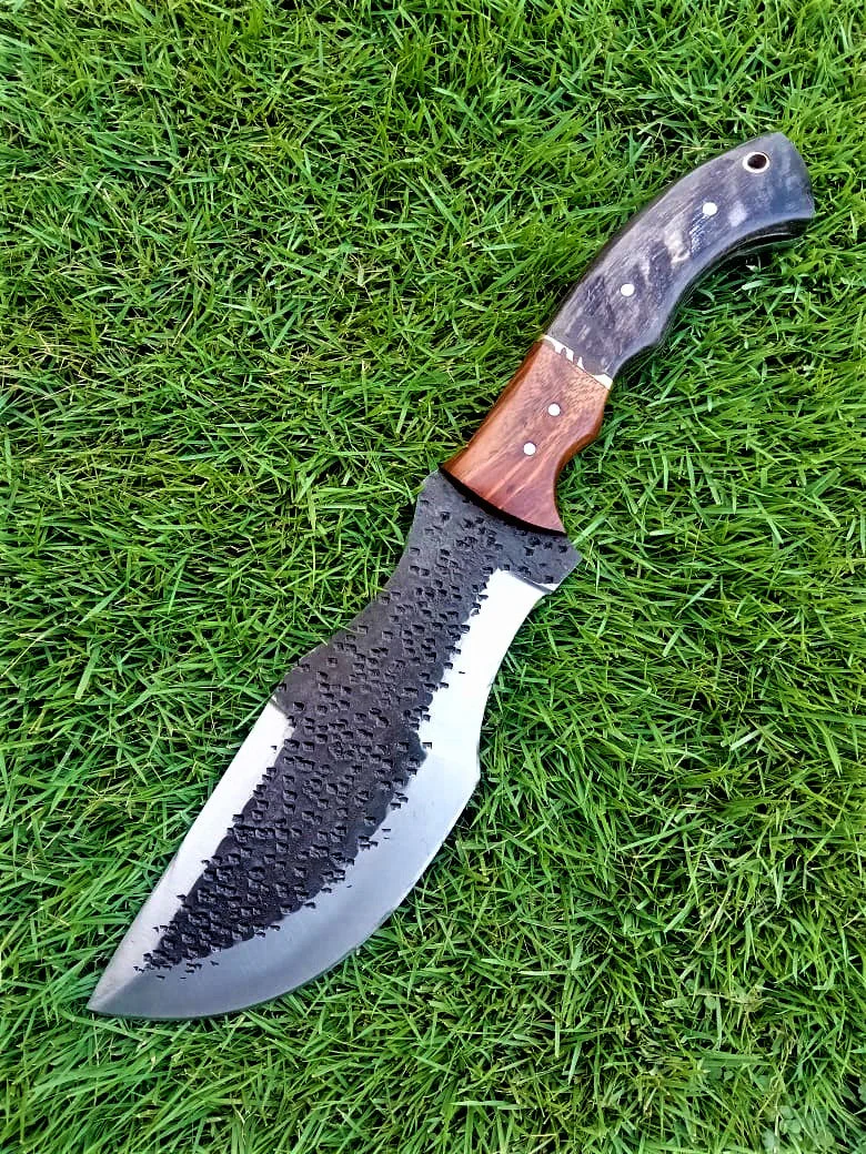 11" Tactical Outdoor Survival knife Carbon Steel Fixed Blade Tracker knives Ram Horn & wood Handle x-235 - Image 3