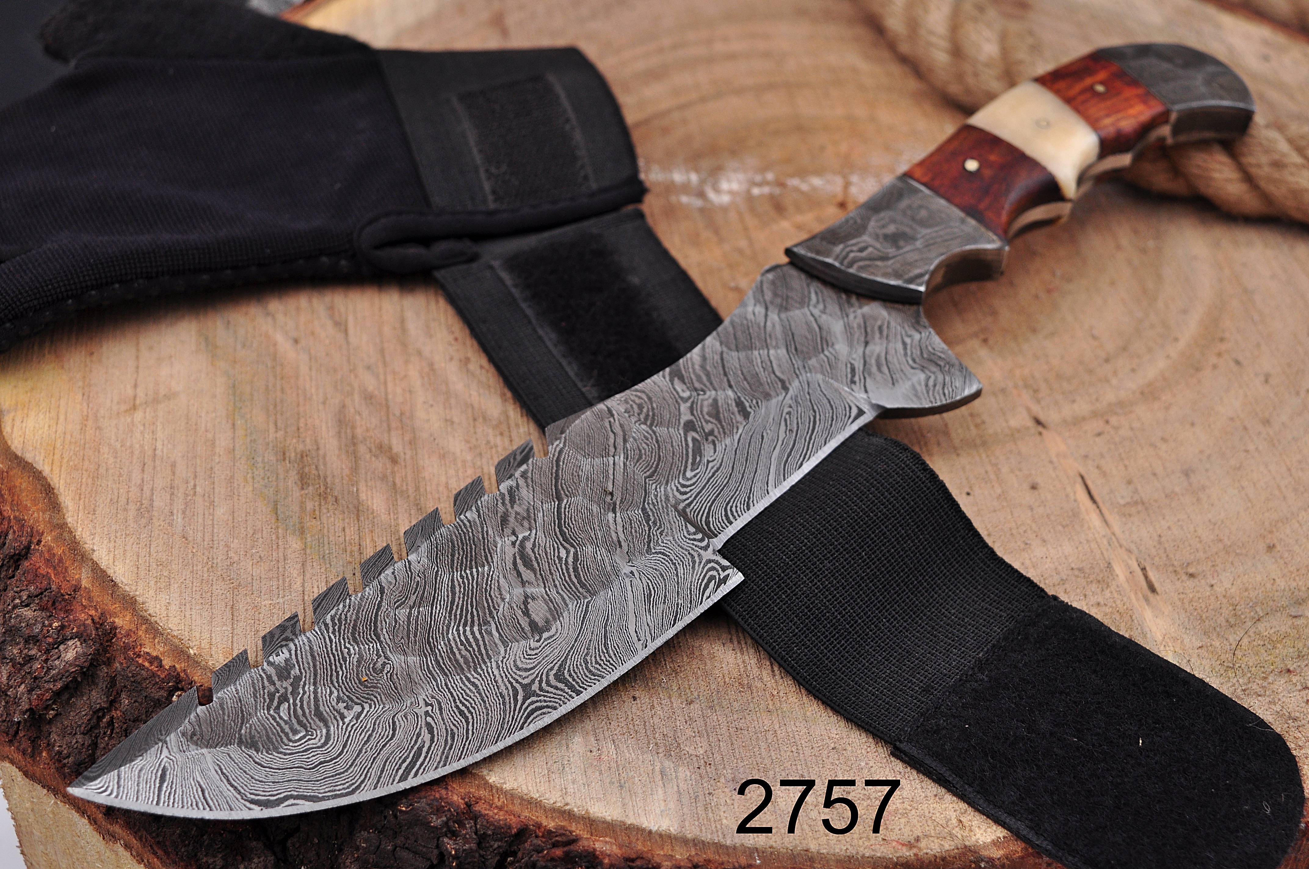 12" Bowie Knife Hammer Pattern - Forged Damascus Steel Hunting knives Full Tang x-239 - Image 3