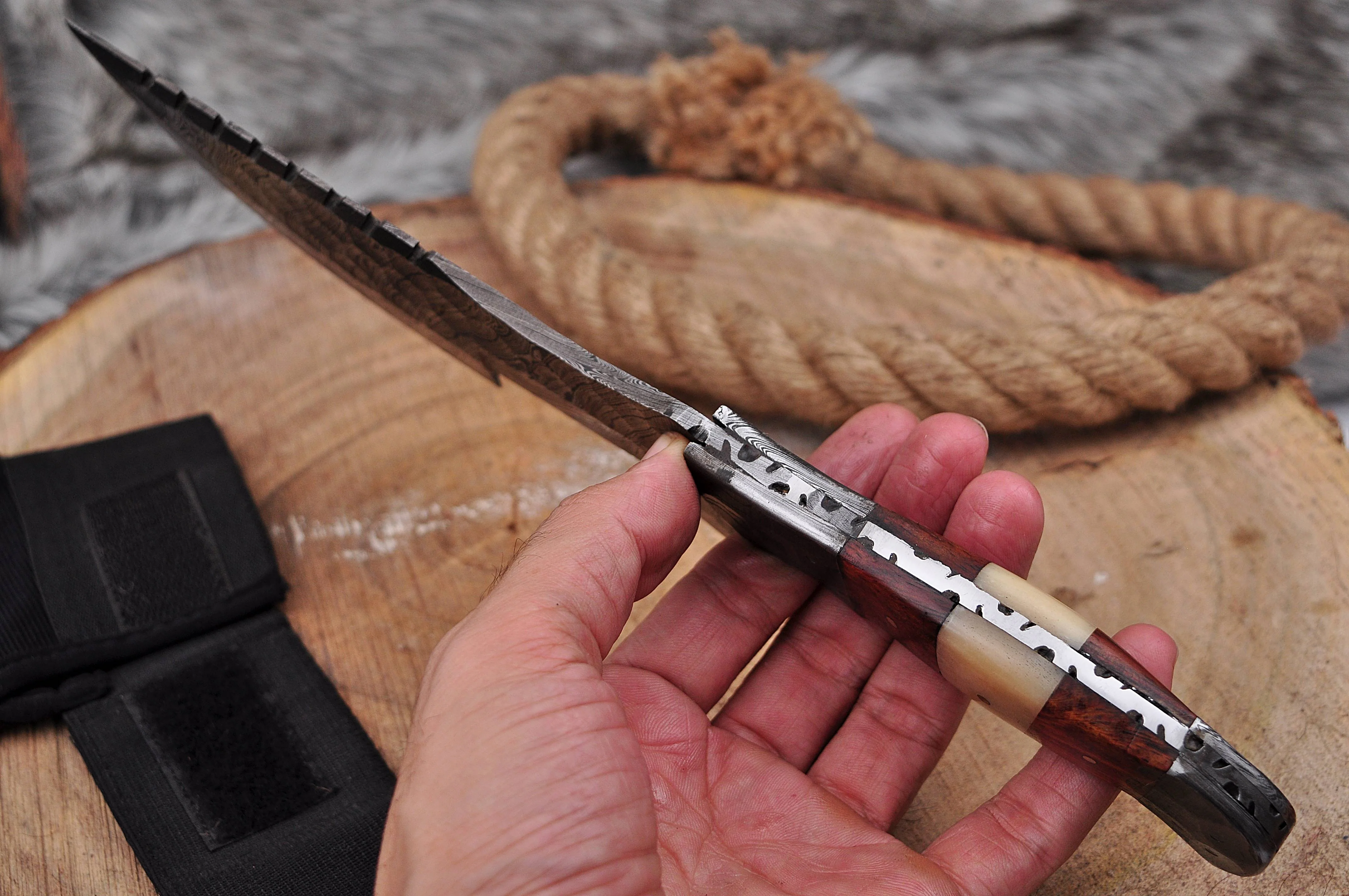 12" Bowie Knife Hammer Pattern - Forged Damascus Steel Hunting knives Full Tang x-239 - Image 4
