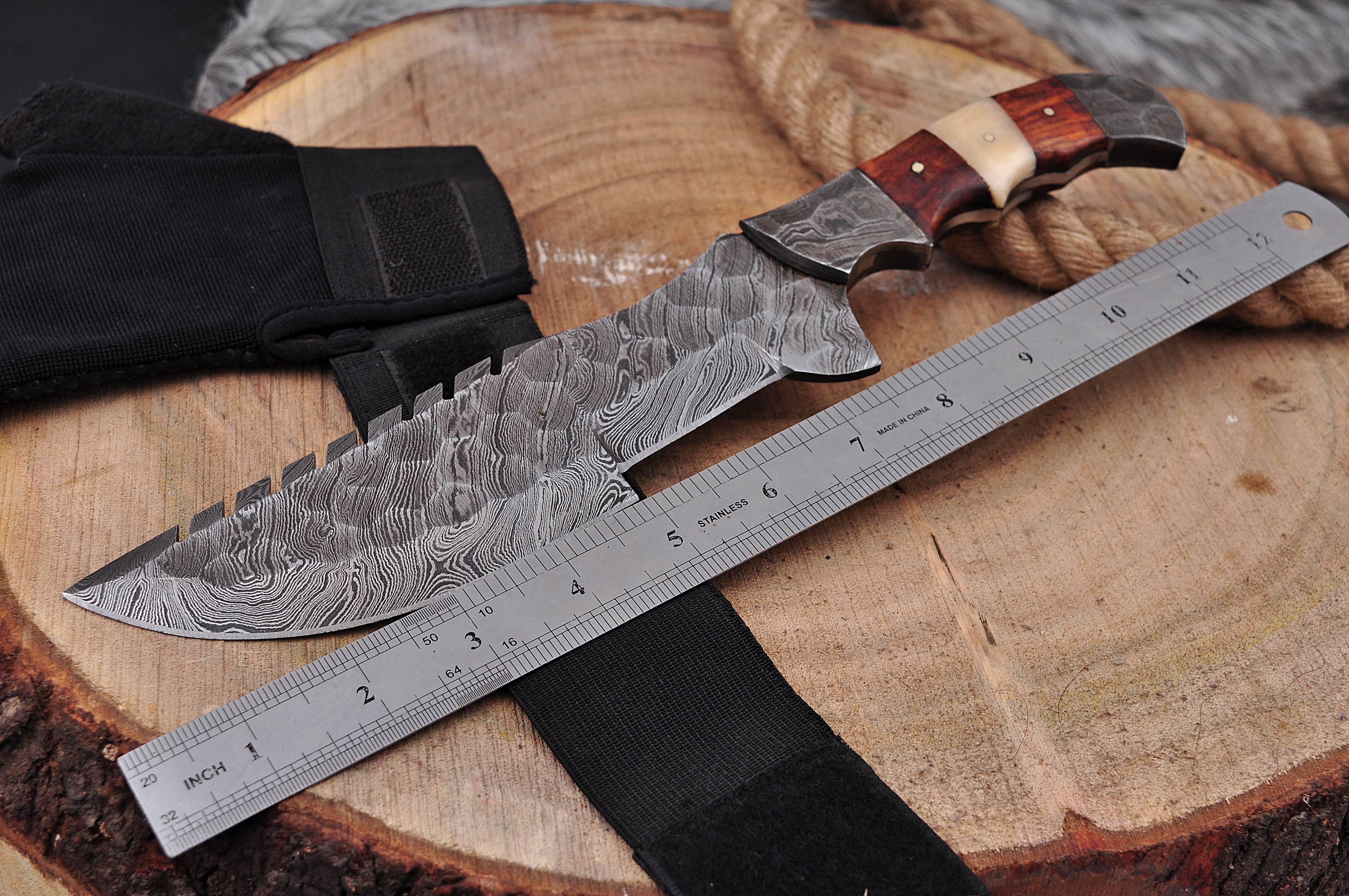 12" Bowie Knife Hammer Pattern - Forged Damascus Steel Hunting knives Full Tang x-239 - Image 5