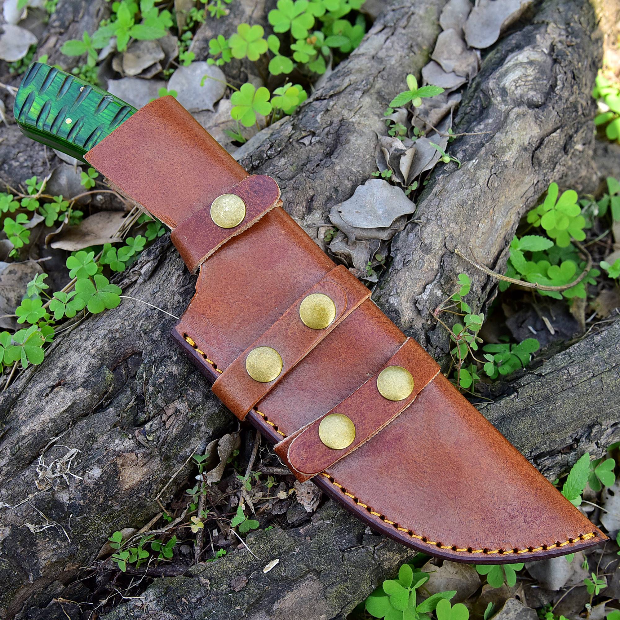 12" Custom Handmade Damascus Steel Tracker Knife- Stunning Wood Handle - Image 5