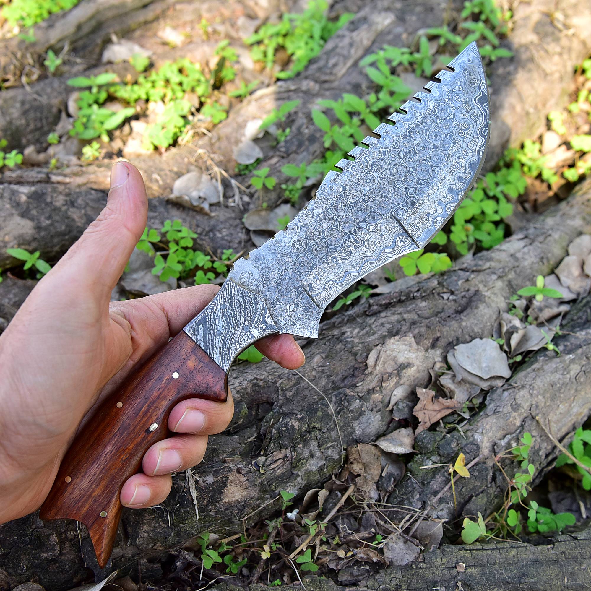 12" Custom Handmade Forged Damascus Steel Hunting Tracker Fix Blade Knife Full Tang - Image 3