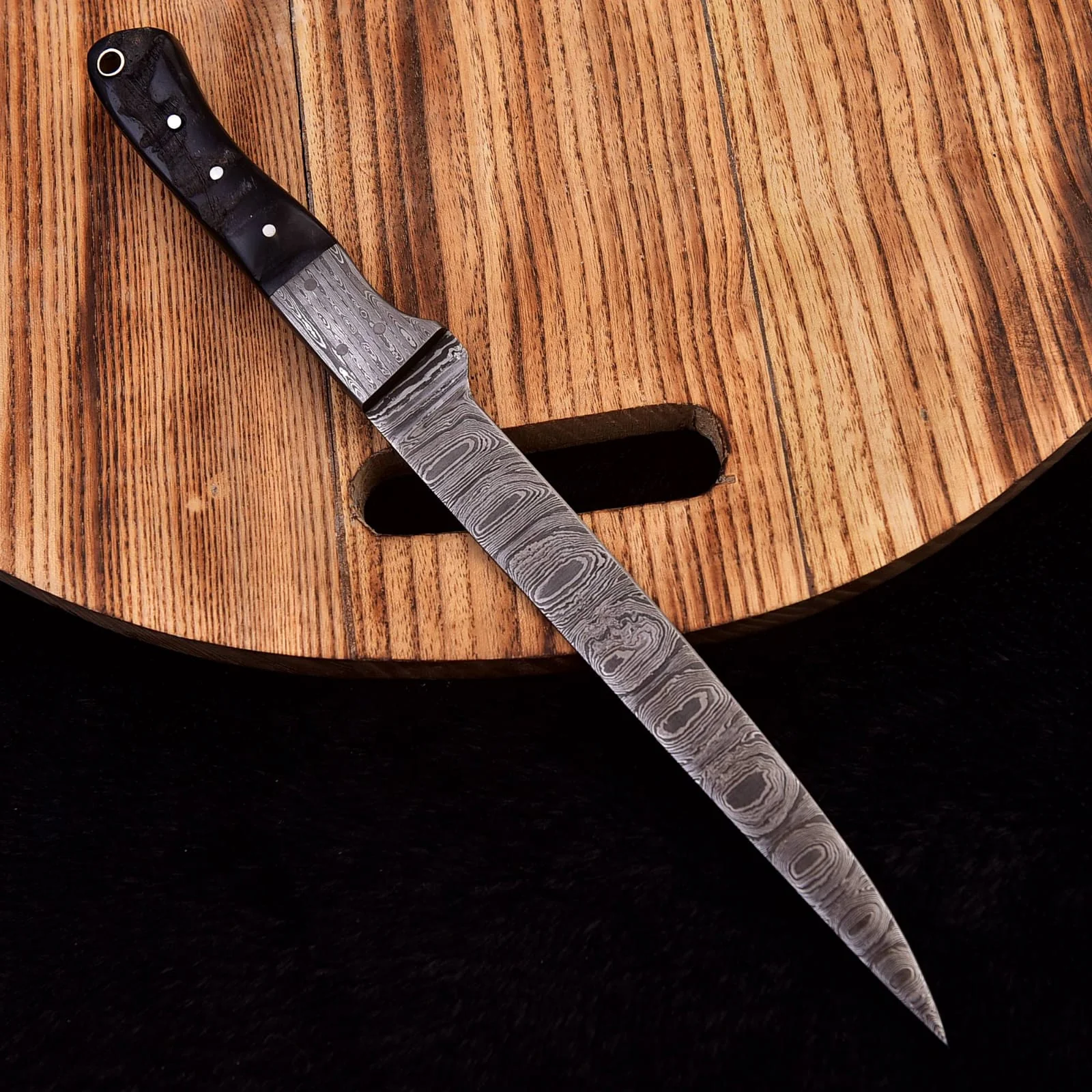 12" Damascus Fillet Chef Knife Ram Horn Handle Damascus Bolster - Image 4