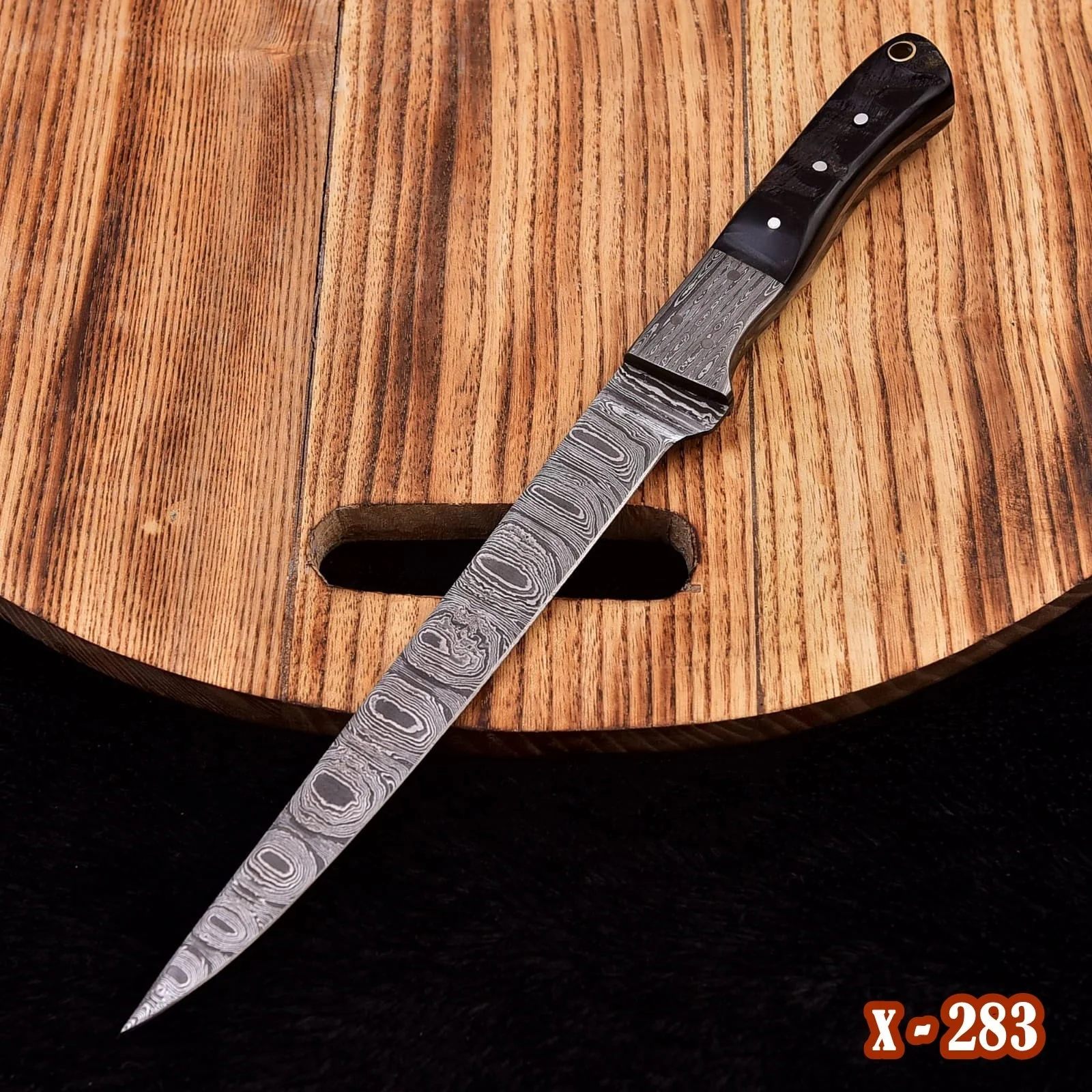 12" Damascus Fillet Chef Knife Ram Horn Handle Damascus Bolster - Image 5