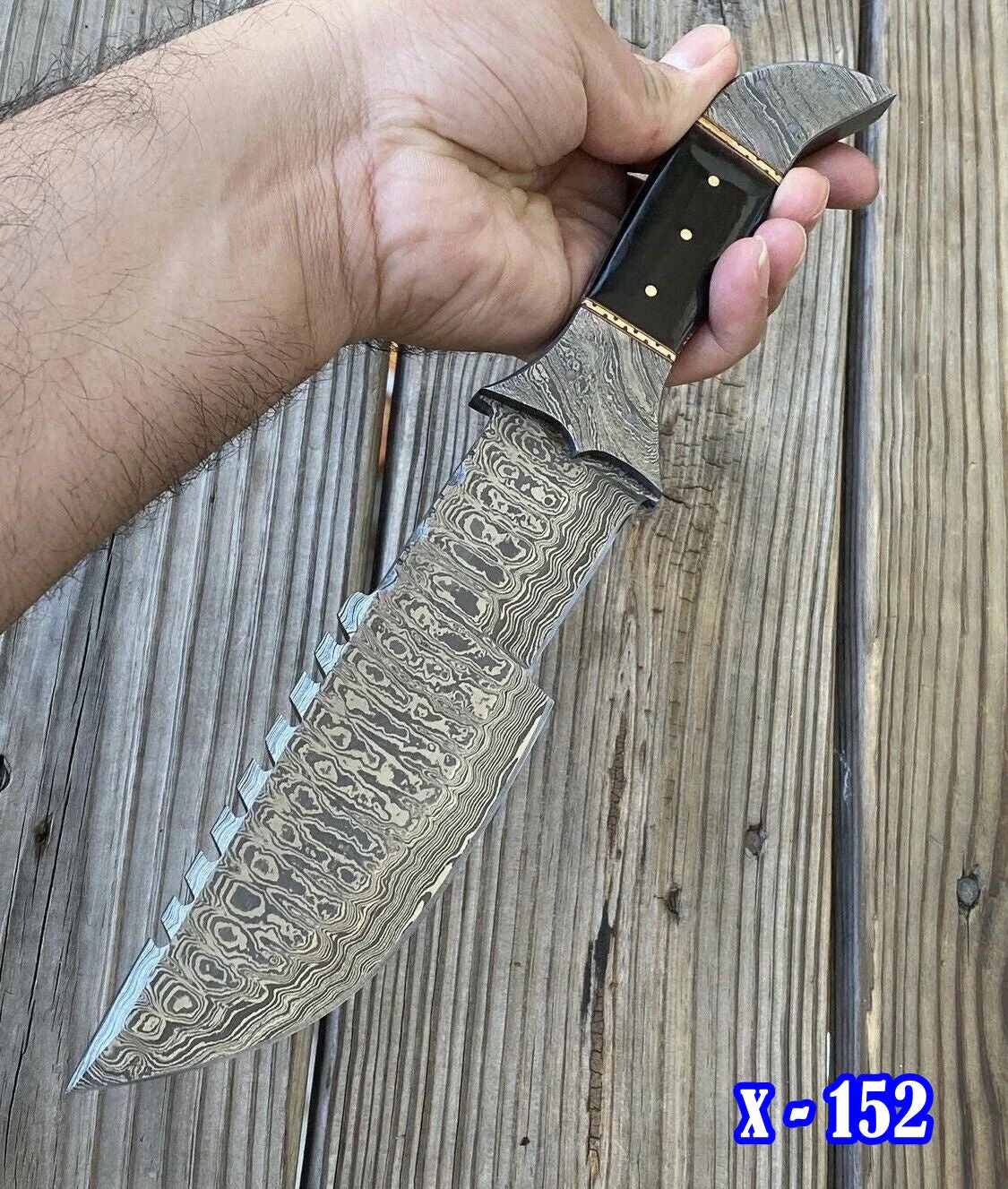 12" Damascus Steel Hunting Bowie Tracker Knife Full Tang with Leather Sheath - Image 4