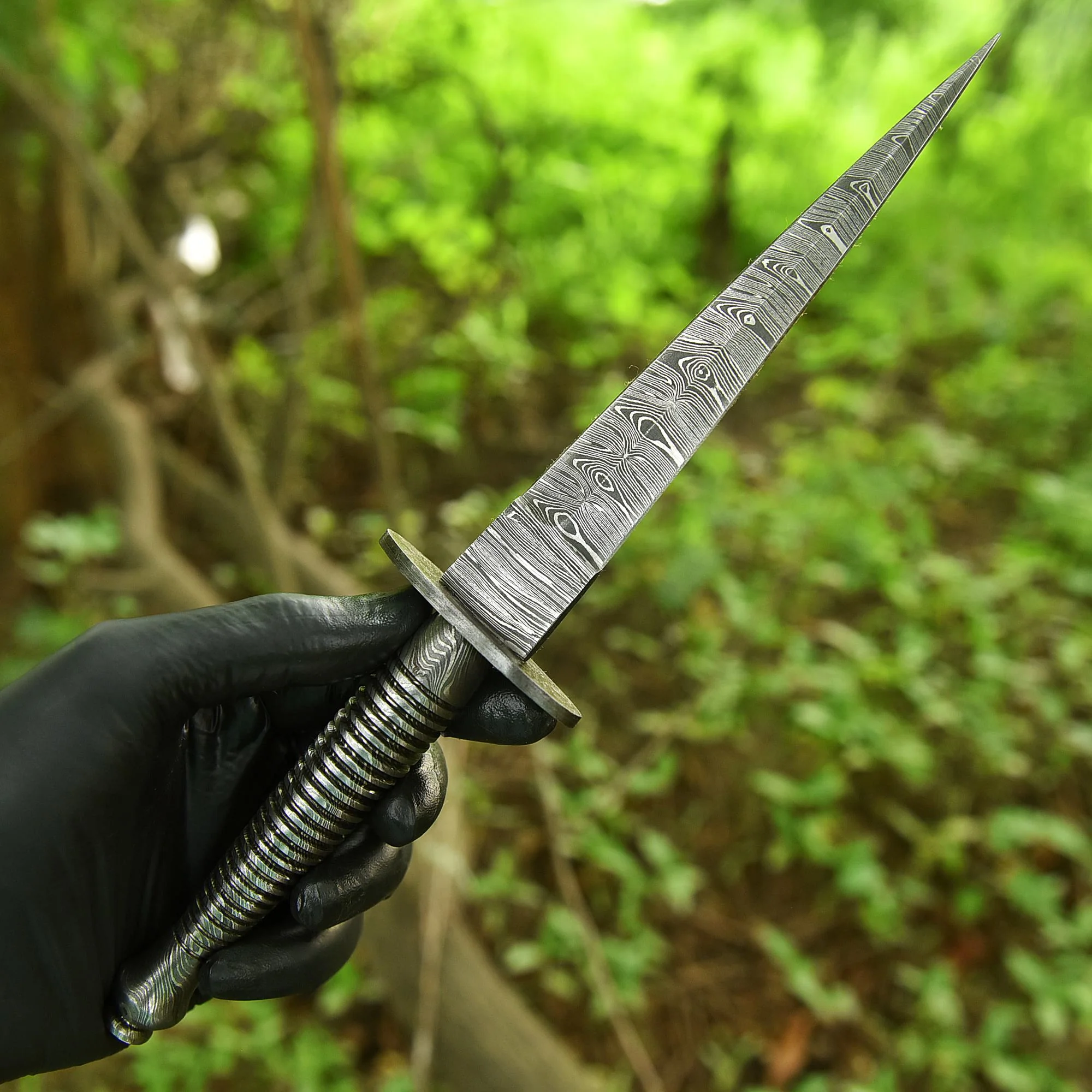 12" EDC Custom Handmade Damascus Steel Dagger Adventure Knife Full Tang - Image 3