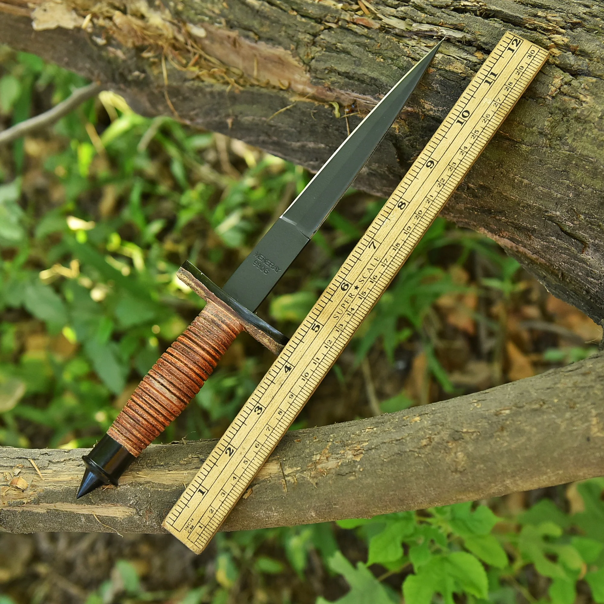 12" Handmade Carbon Steel Dagger Full Tang Knife Leather Handle With Sheath - Image 4