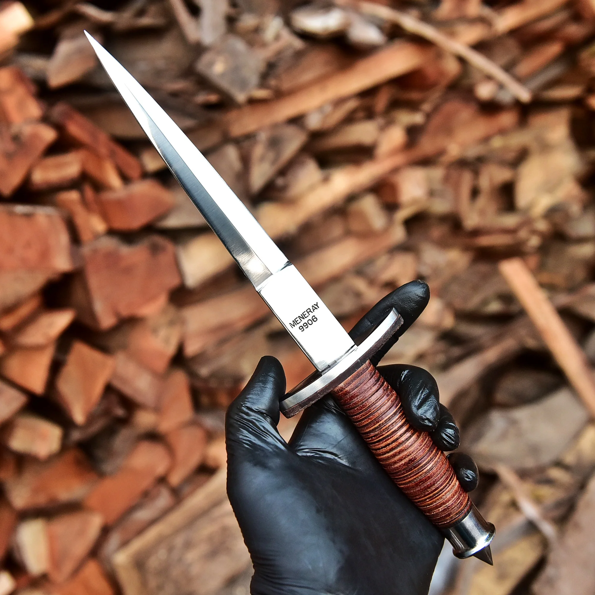 12" Handmade Carbon Steel Double Edge Blade Dagger Knife Leather Handle - Image 4