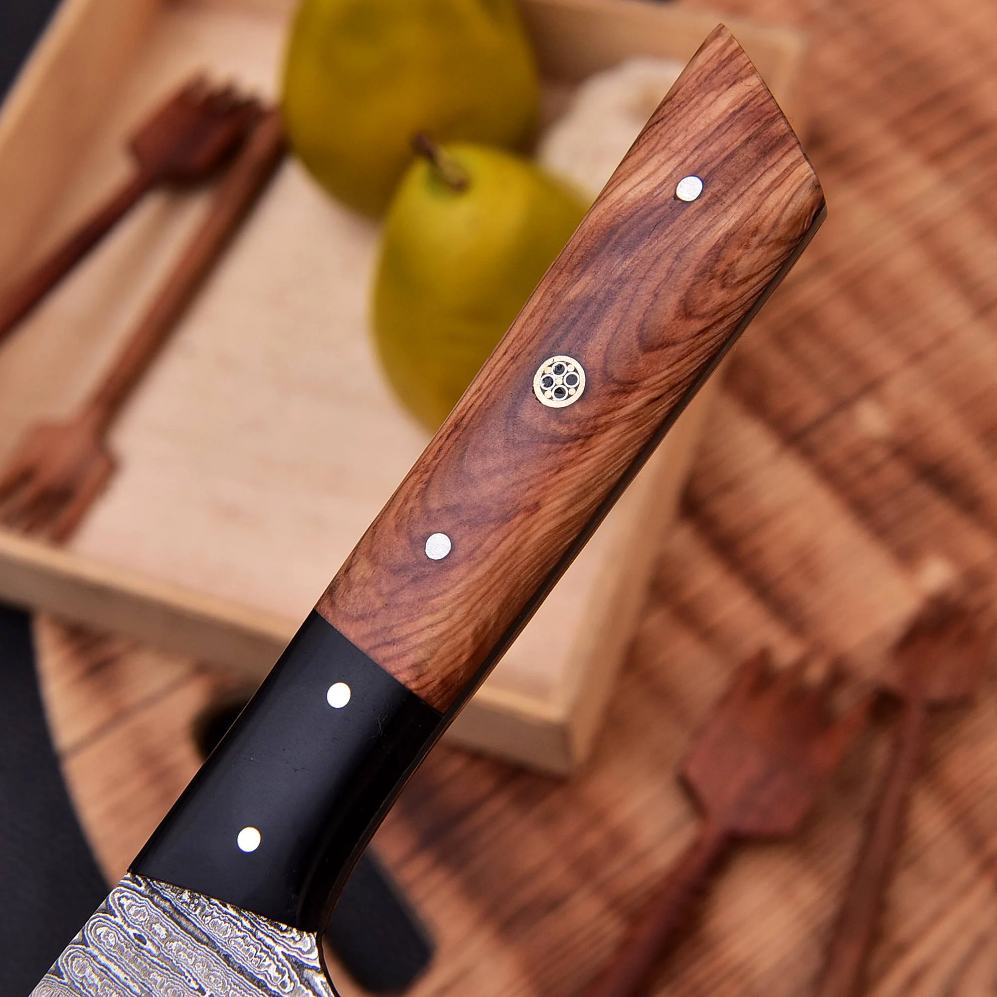 12" Handmade Damascus Chef Knife Wood & Horn Handle, 8" inch Damascus Blade VG10 Cooking Knife - Image 3