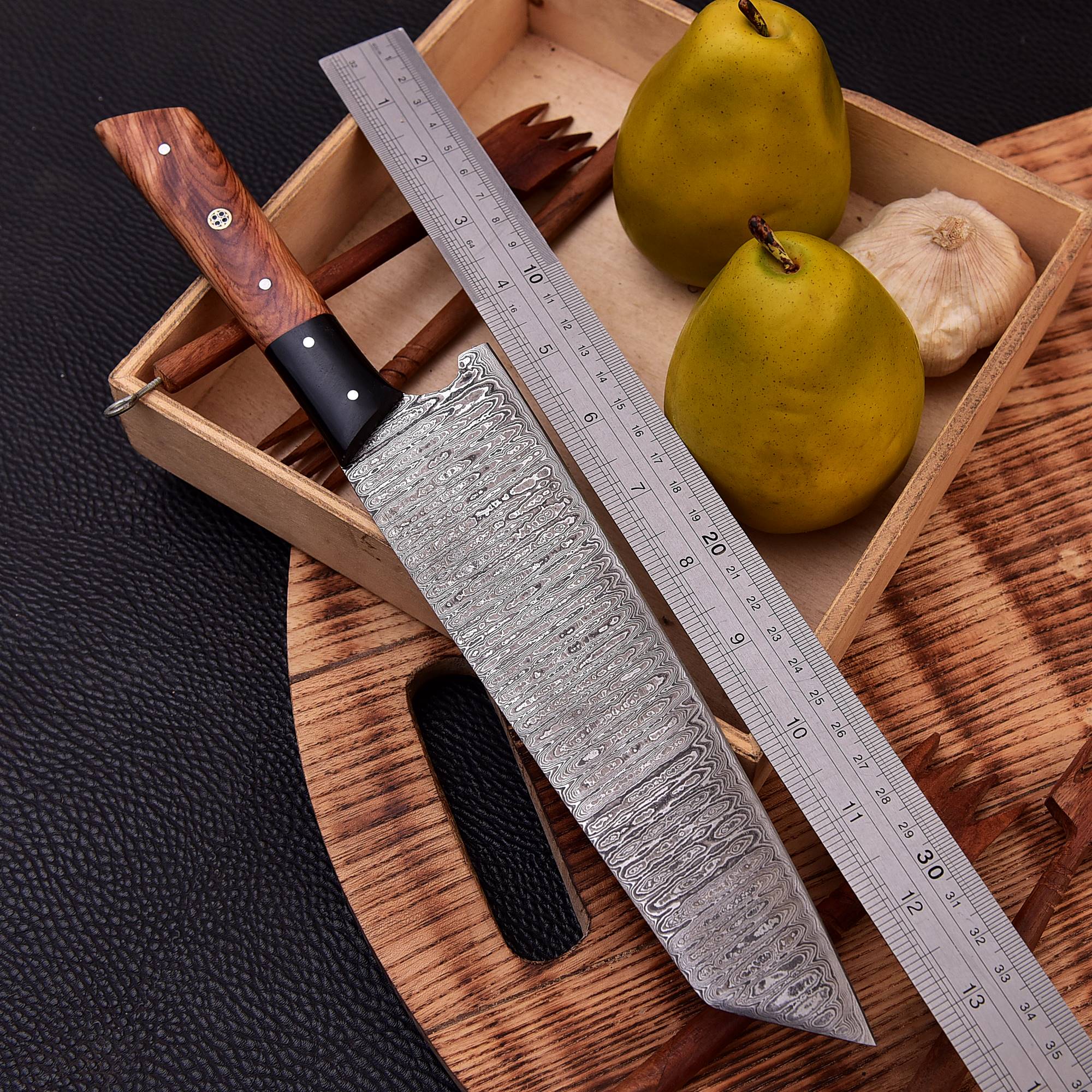 12" Handmade Damascus Chef Knife Wood & Horn Handle, 8" inch Damascus Blade VG10 Cooking Knife - Image 4