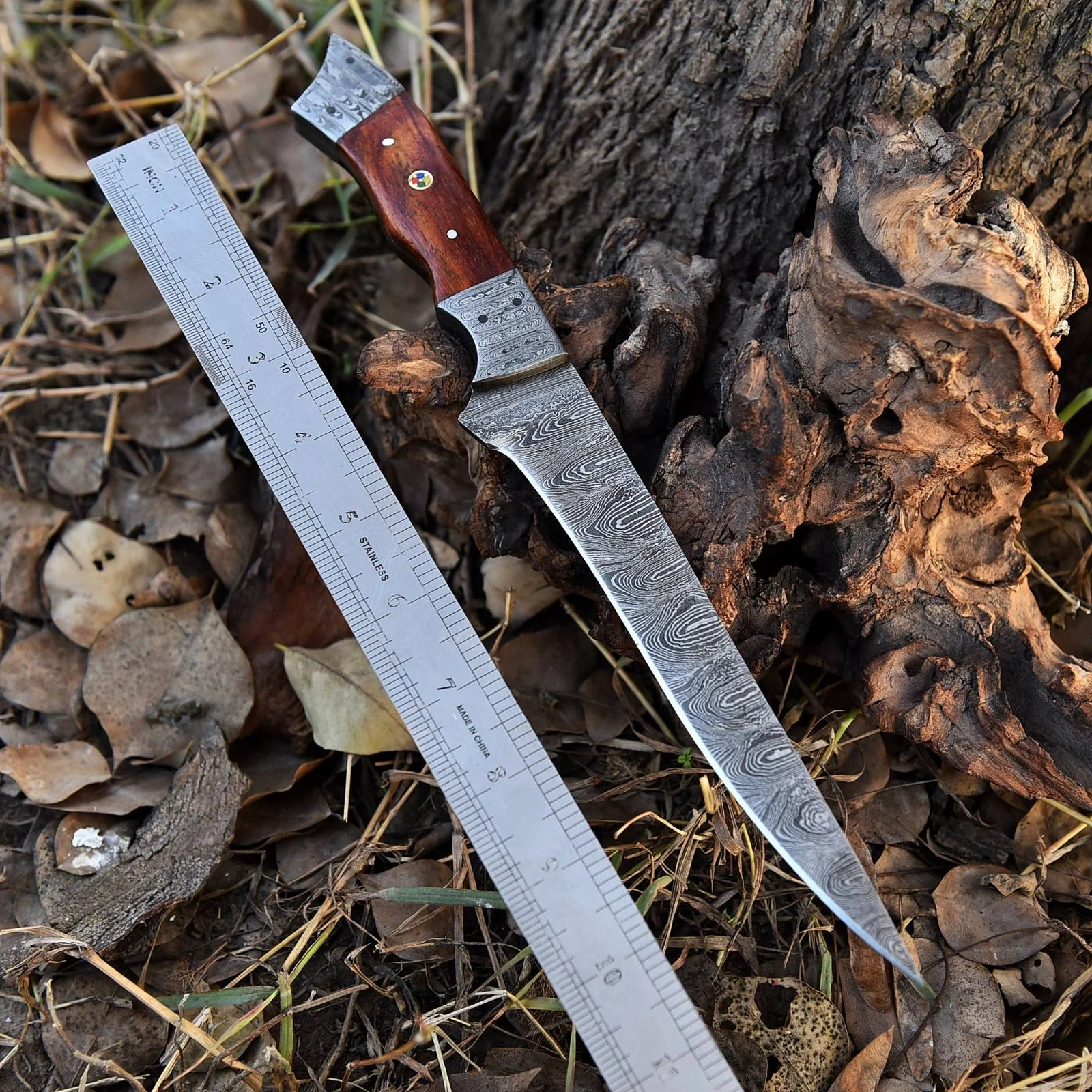12" Handmade Damascus Fillet Chef Knife , 7" inch Damascus Blade Wood Handle - Image 2