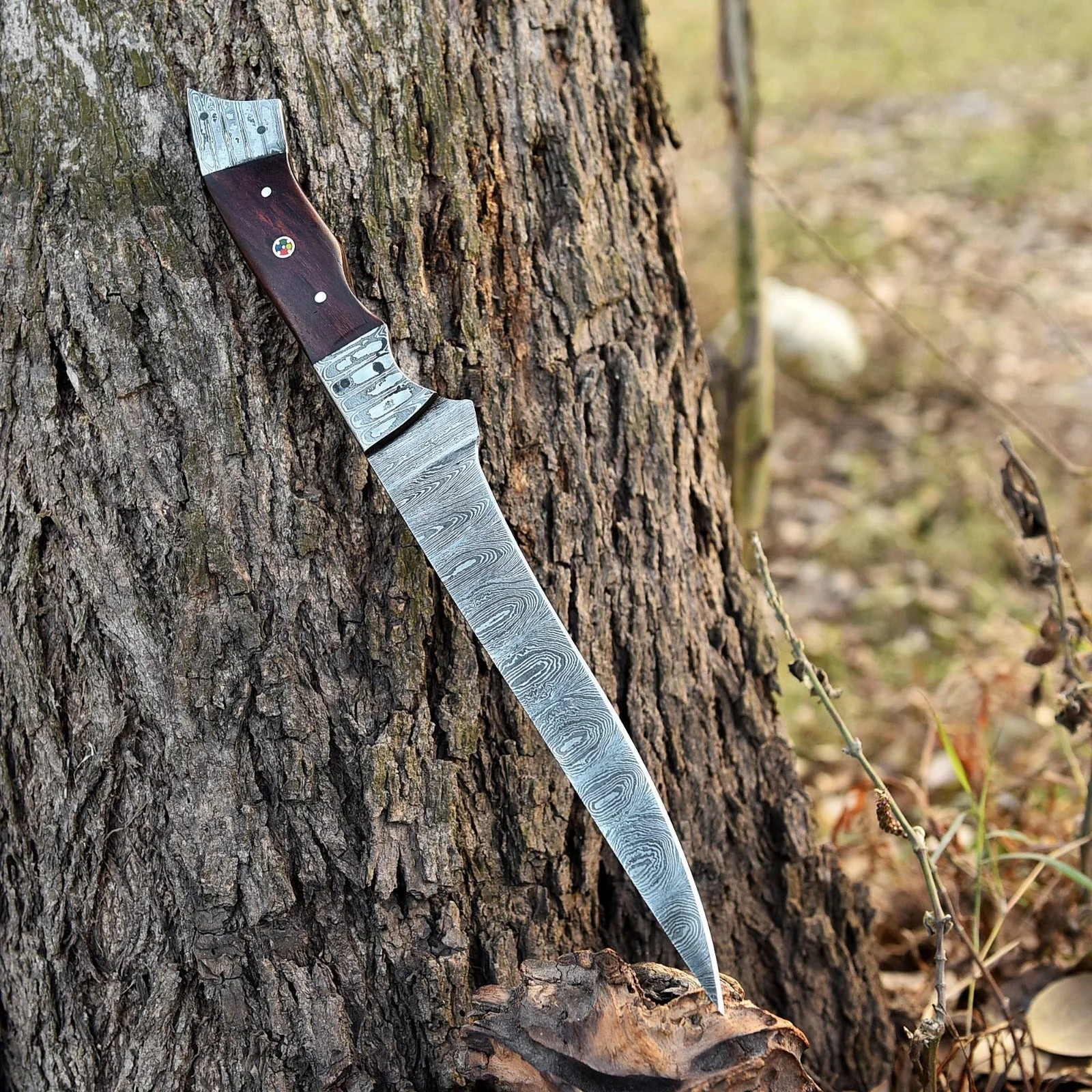12" Handmade Damascus Fillet Chef Knife , 7" inch Damascus Blade Wood Handle - Image 3