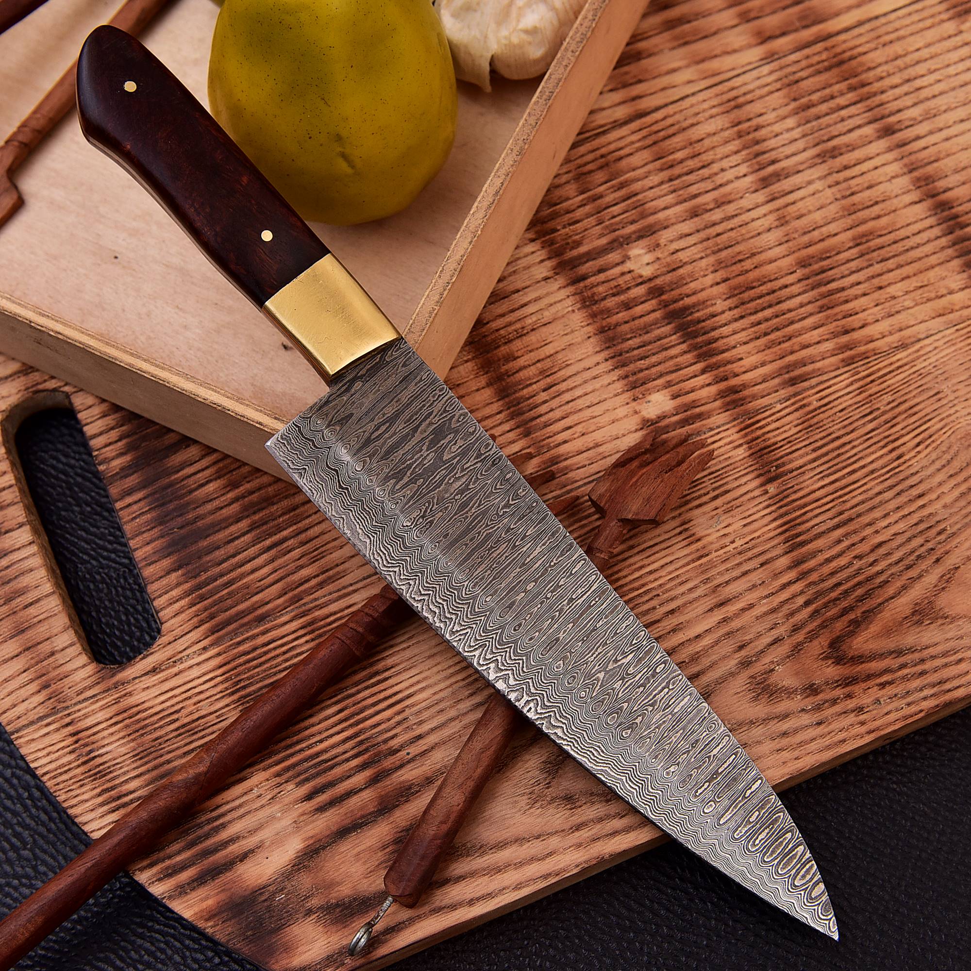 12" Handmade Damascus Stainless Steel Chef Knife Wood Handle, VG 72 Layer Cooking Knife - Image 2