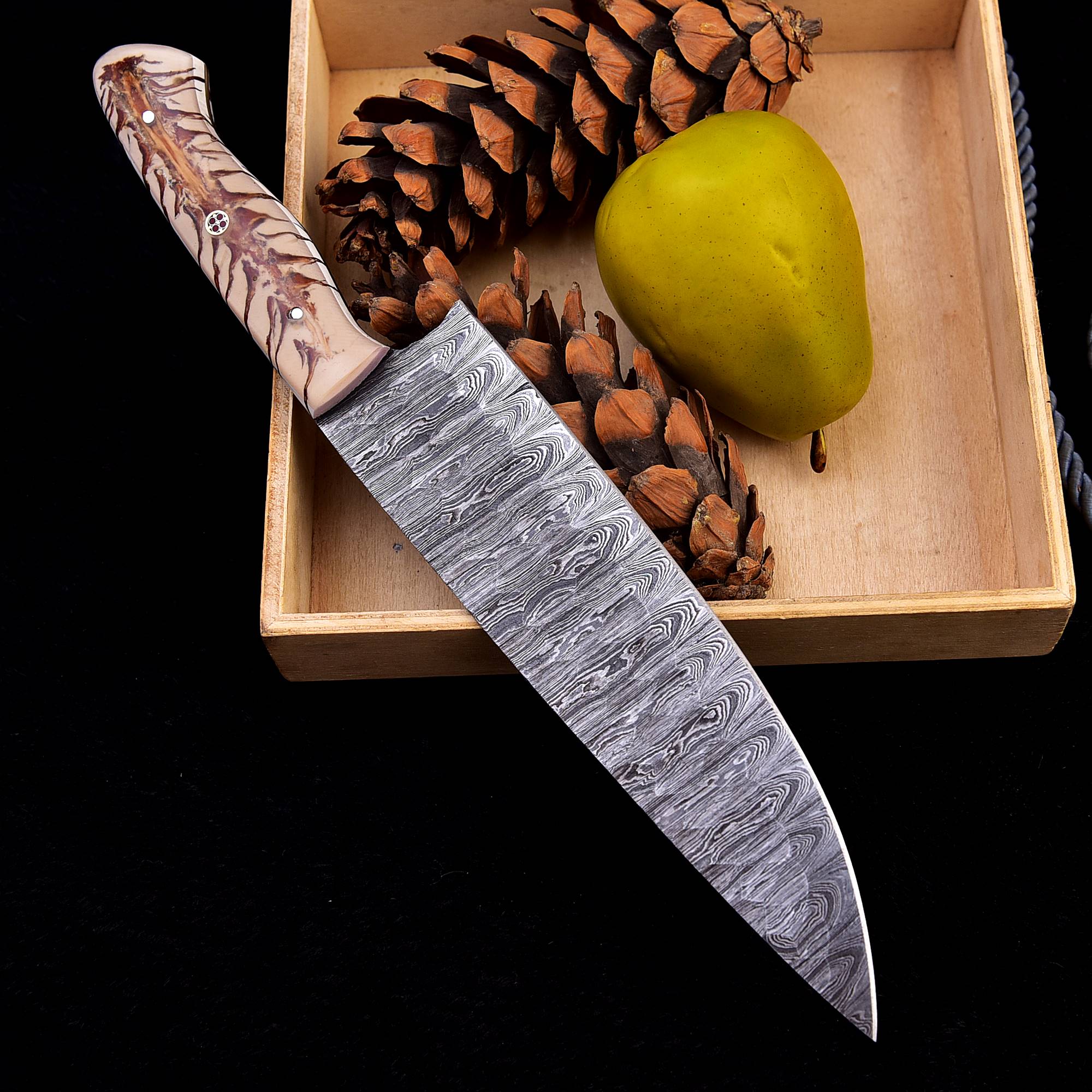 12" Handmade Damascus Steel Chef Knife with Pinecone Handle x-253 - Image 4