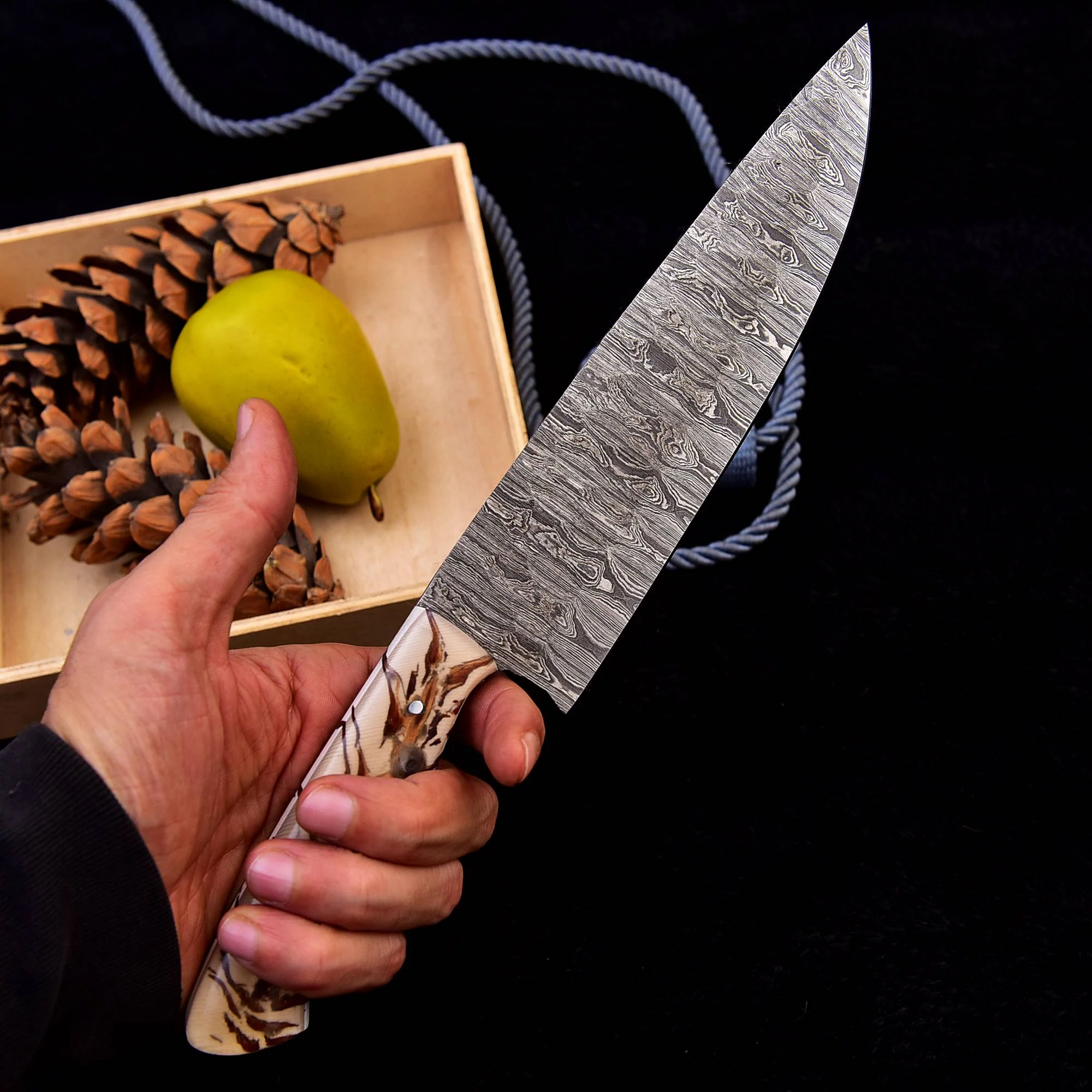 12" Handmade Damascus Steel Chef Knife with Pinecone Handle x-253 - Image 5