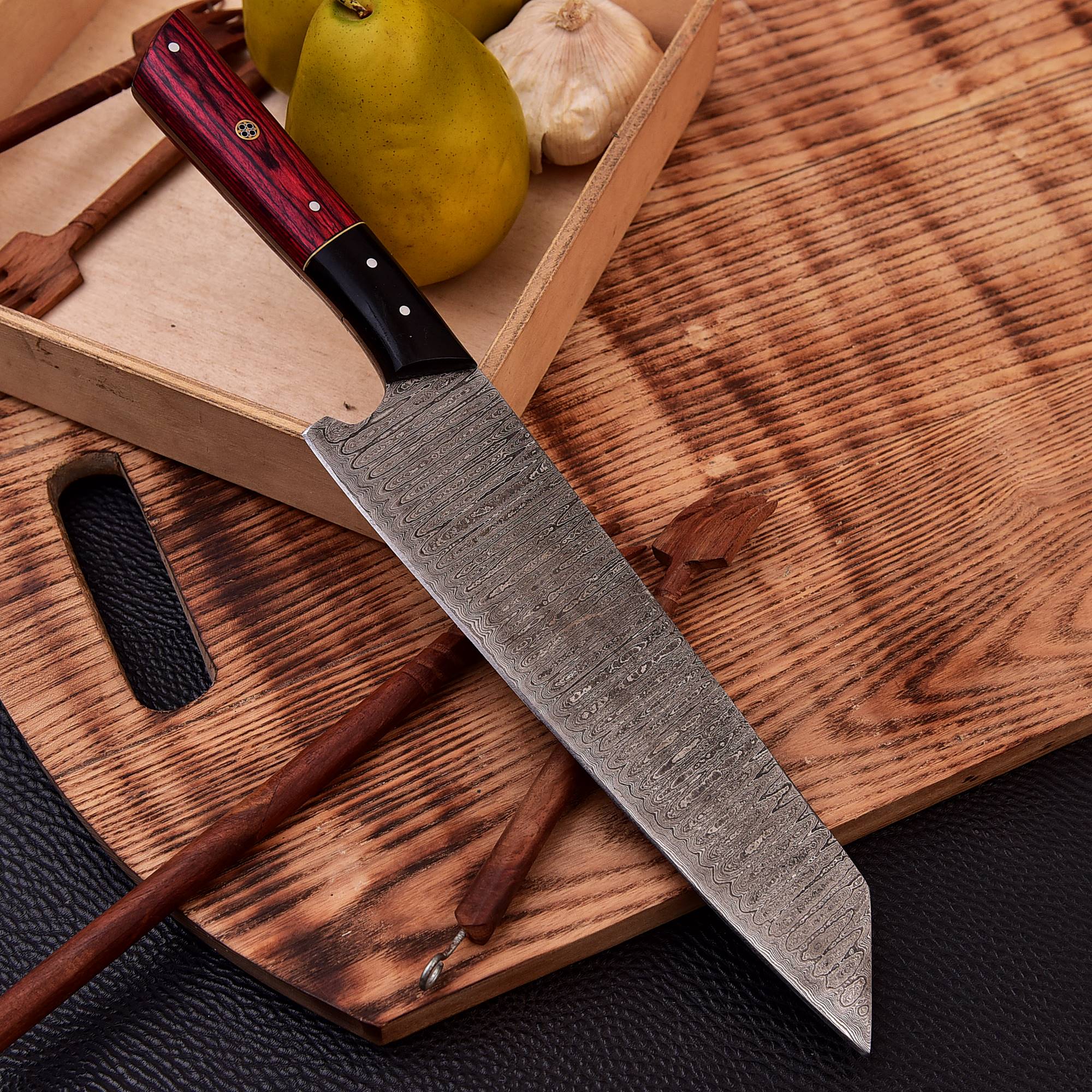 12" Handmade Damascus Steel Forged Chef Knife Resin & Wood Handle - Image 2