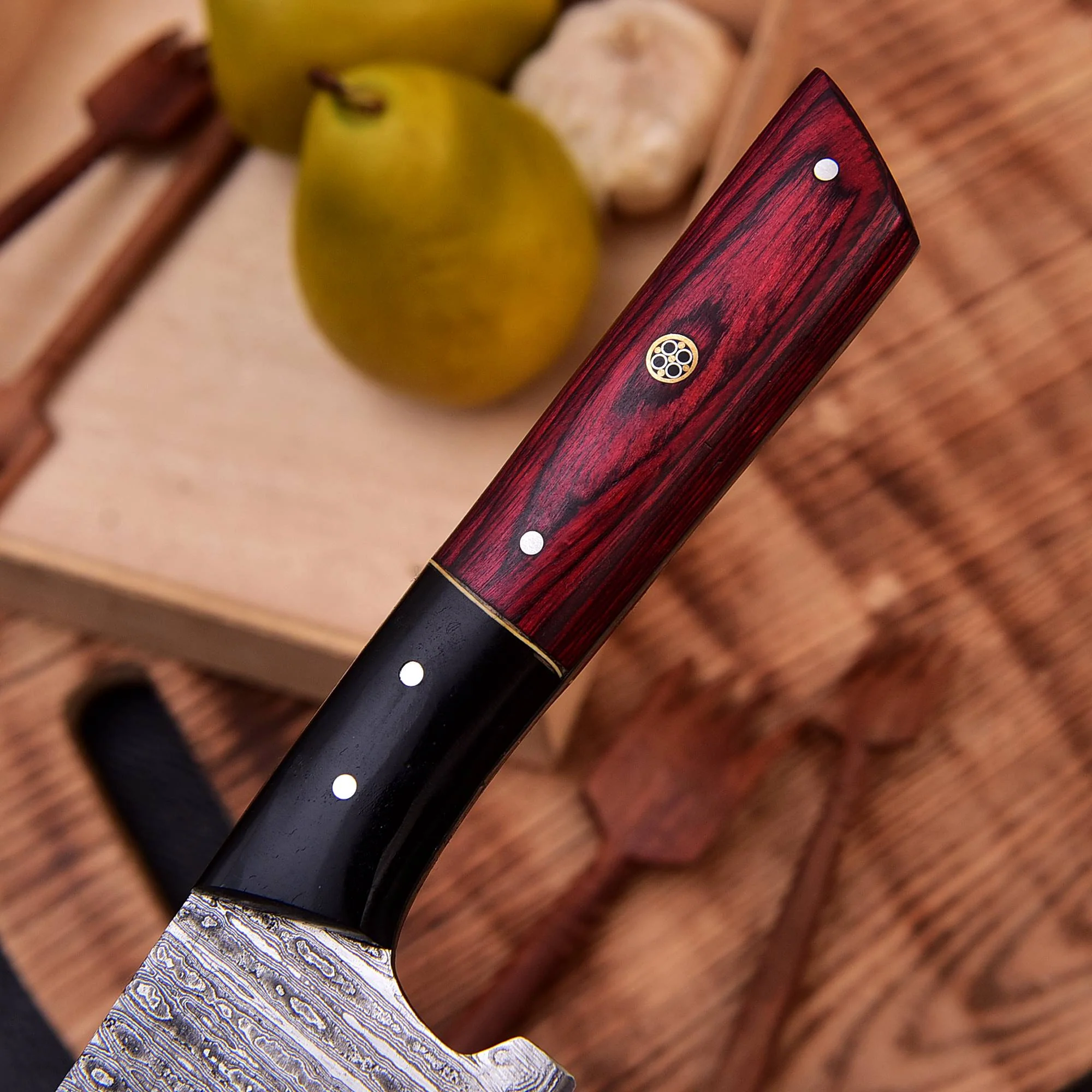 12" Handmade Damascus Steel Forged Chef Knife Resin & Wood Handle - Image 3