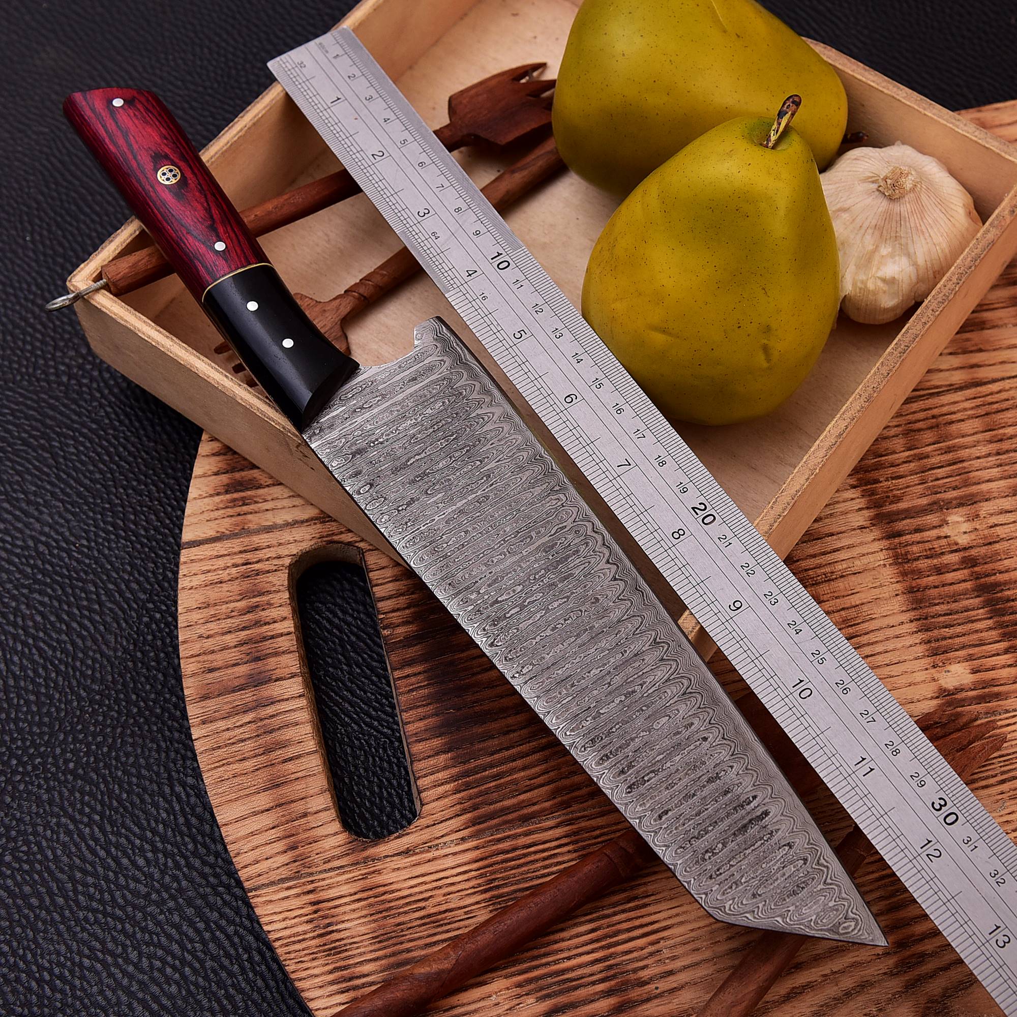 12" Handmade Damascus Steel Forged Chef Knife Resin & Wood Handle - Image 4