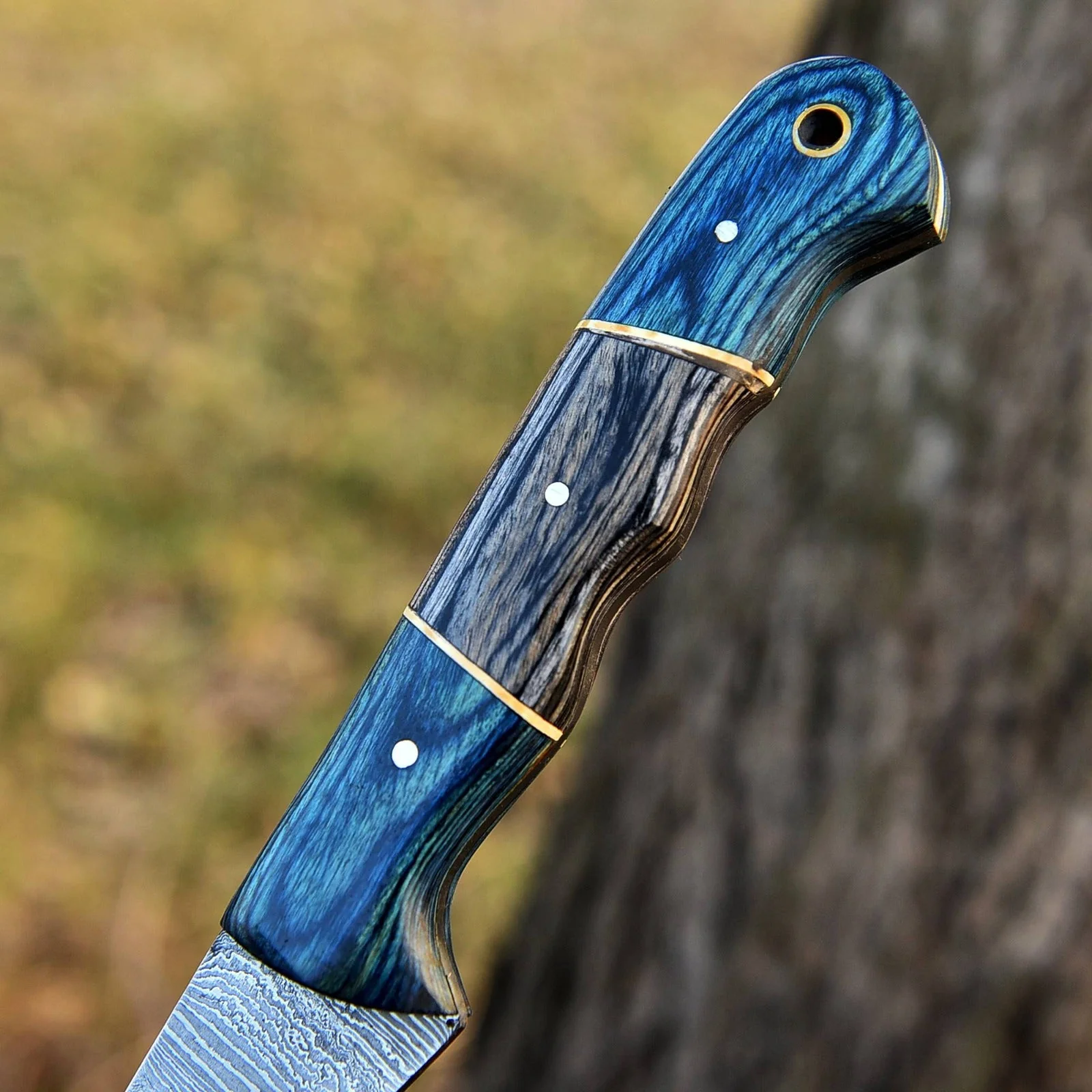 12" Handmade Fillet Damascus Chef Knife Blue Stain Wood Handle - Image 4