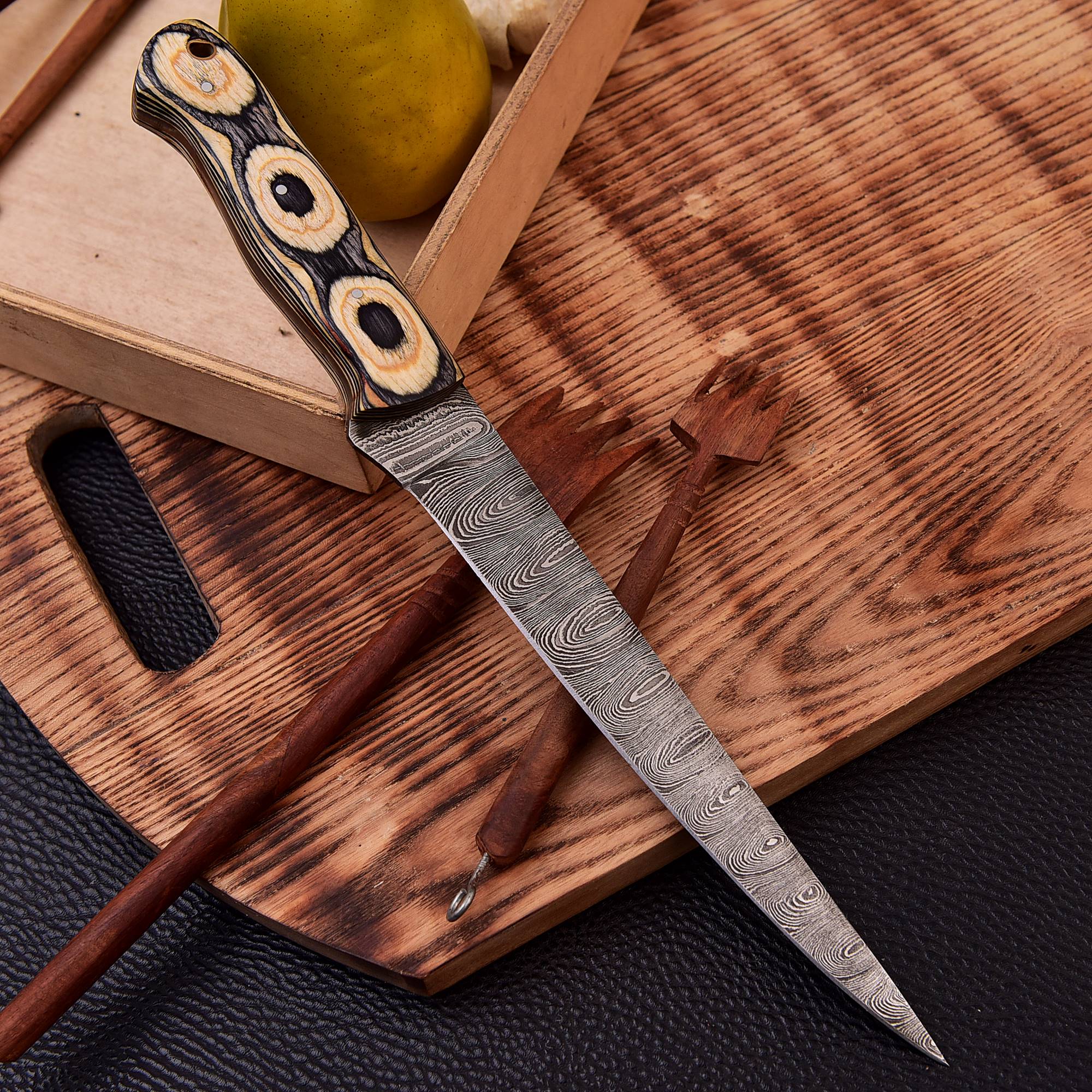 12" Handmade Fillet Damascus Chef Knife Wood Handle x-665 - Image 2