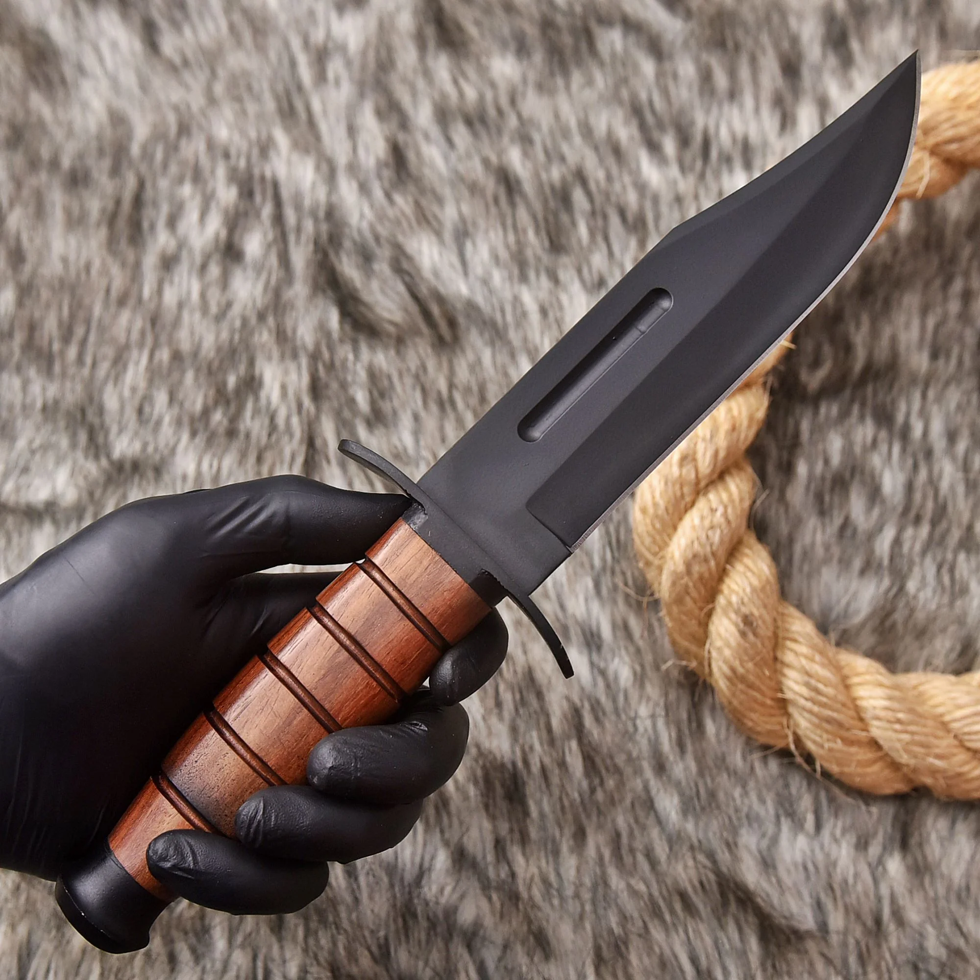 12"Handmade D2 Steel Hunting Fix Blade Knife Wood Handle EDC With Sheath - Image 3
