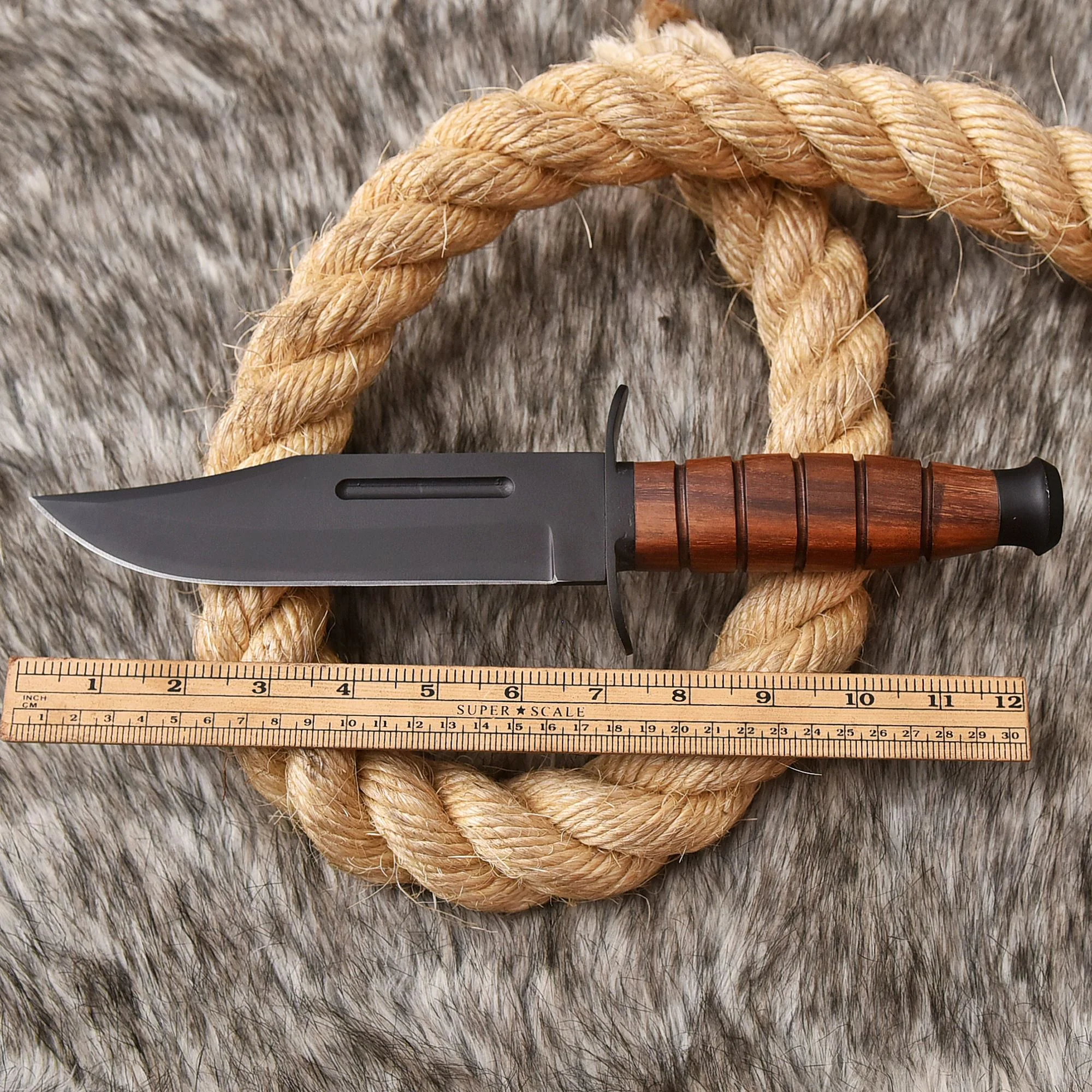 12"Handmade D2 Steel Hunting Fix Blade Knife Wood Handle EDC With Sheath - Image 4