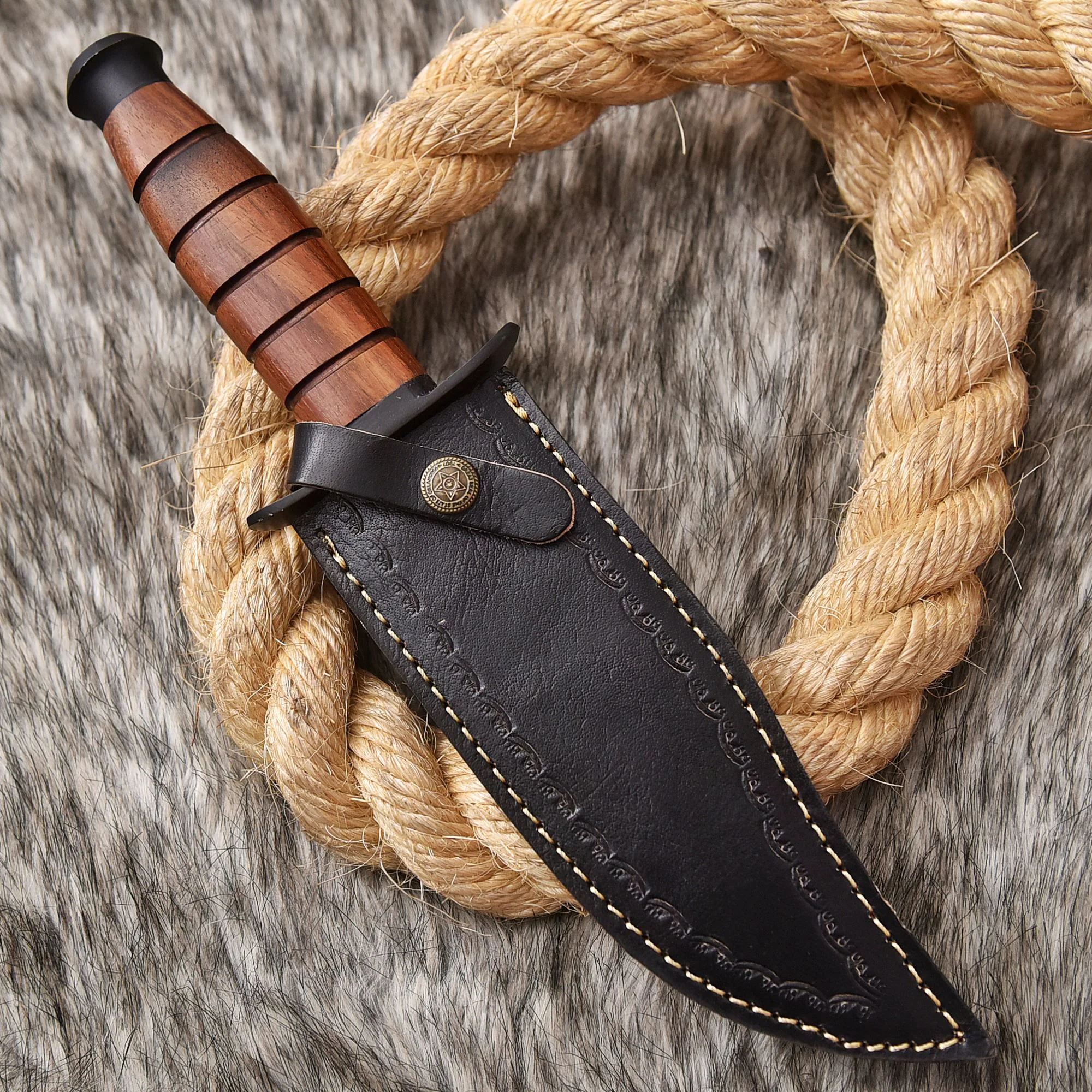 12"Handmade D2 Steel Hunting Fix Blade Knife Wood Handle EDC With Sheath - Image 5