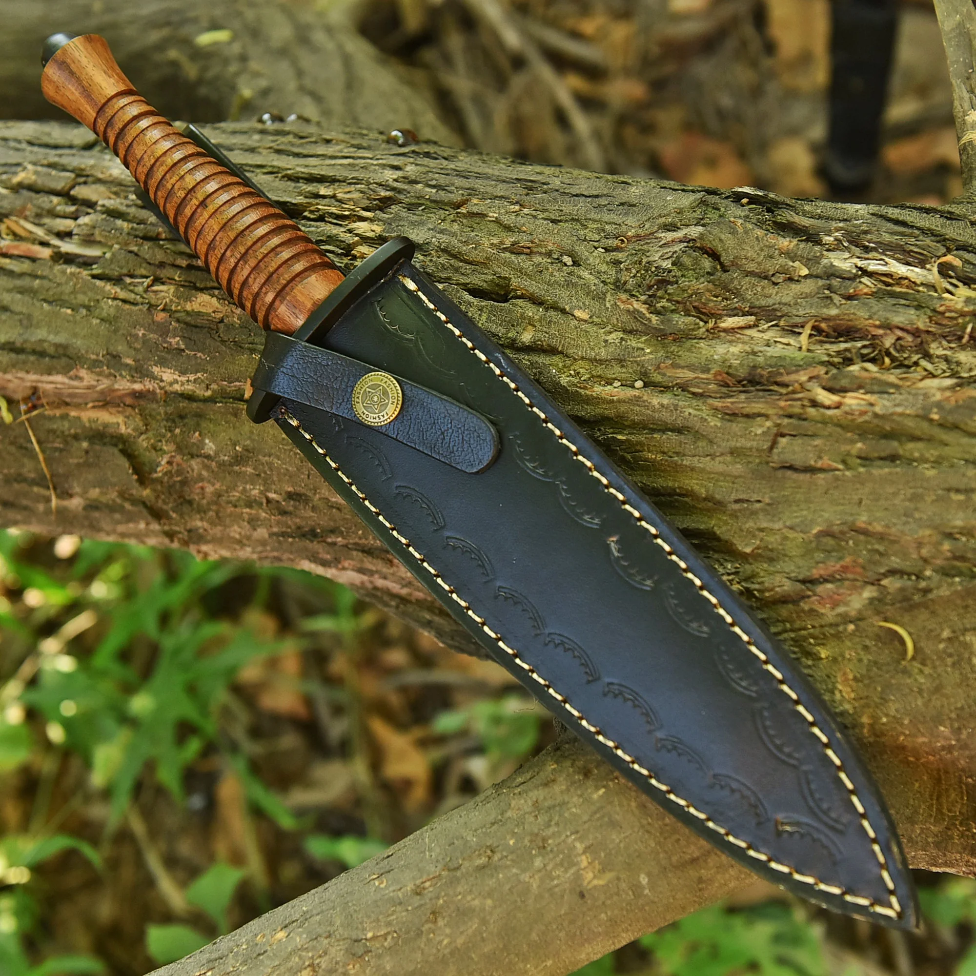 13" Handmade Carbon Steel Powder Coat Dagger Full Tang Knife With Leather Sheath - Image 5