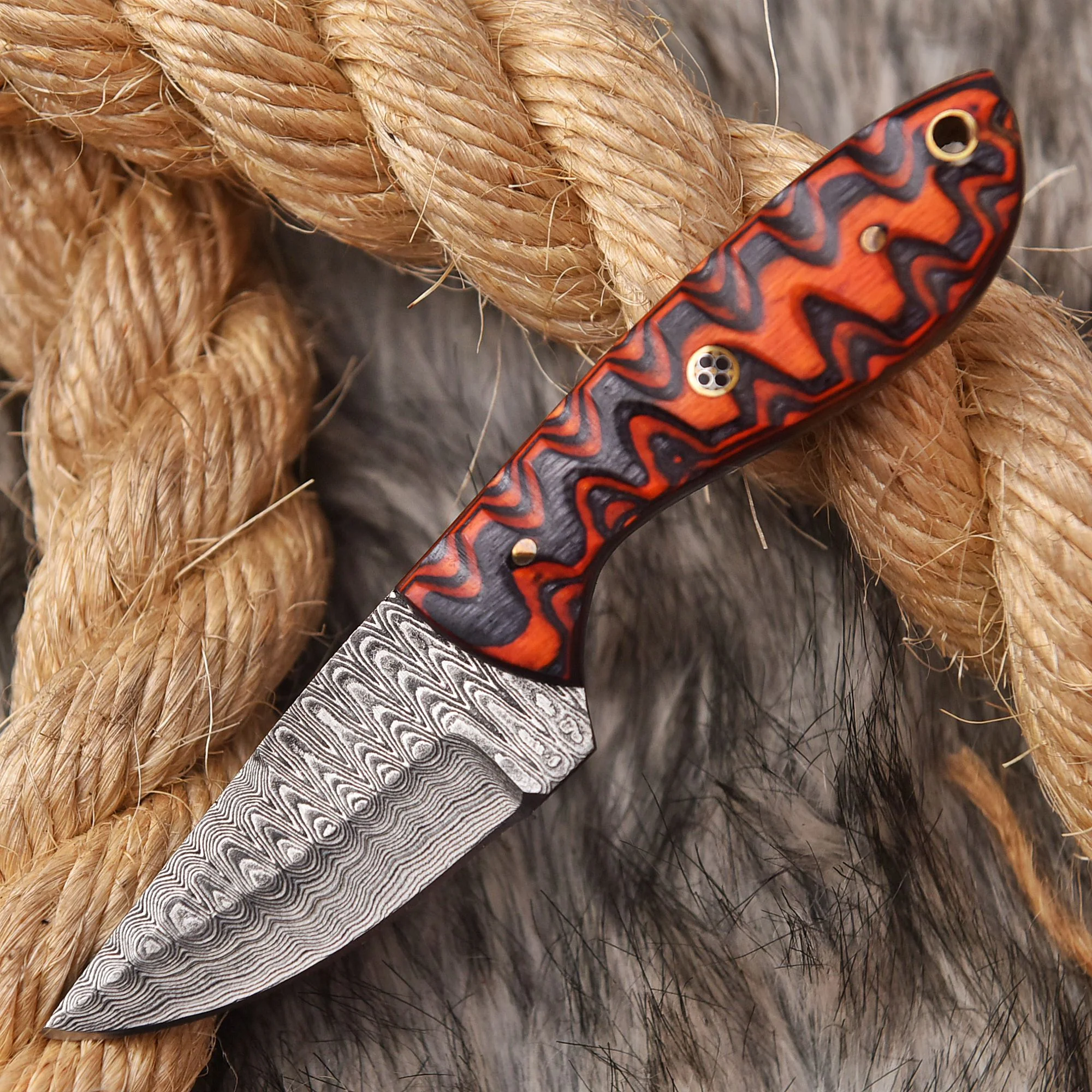 6.5" Handmade Damascus Steel Skinner Knife wood Handle Full Tang EDC