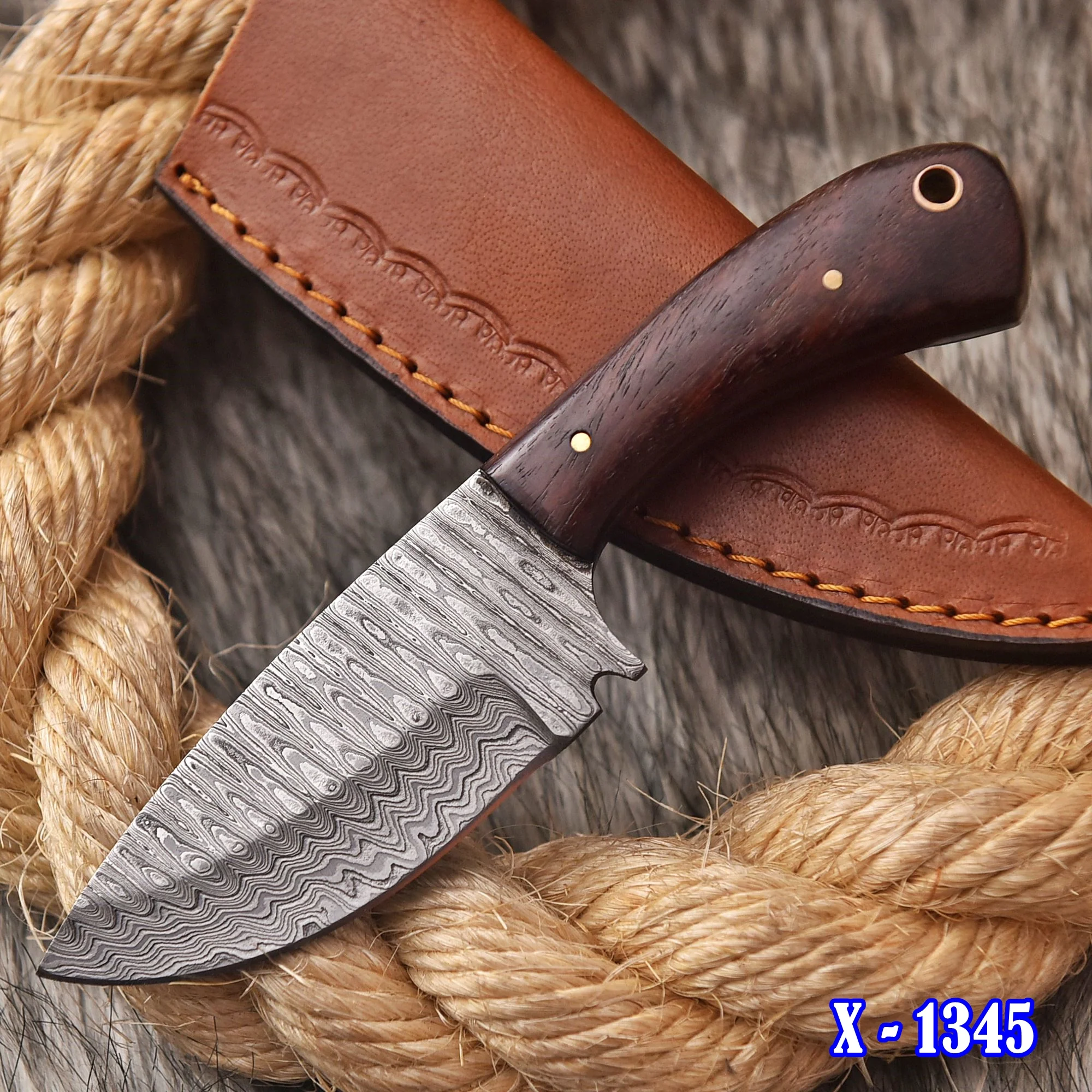 6" Handmade Forged Damascus Steel Full Tang Skinner Knife Wood Handle - Image 2