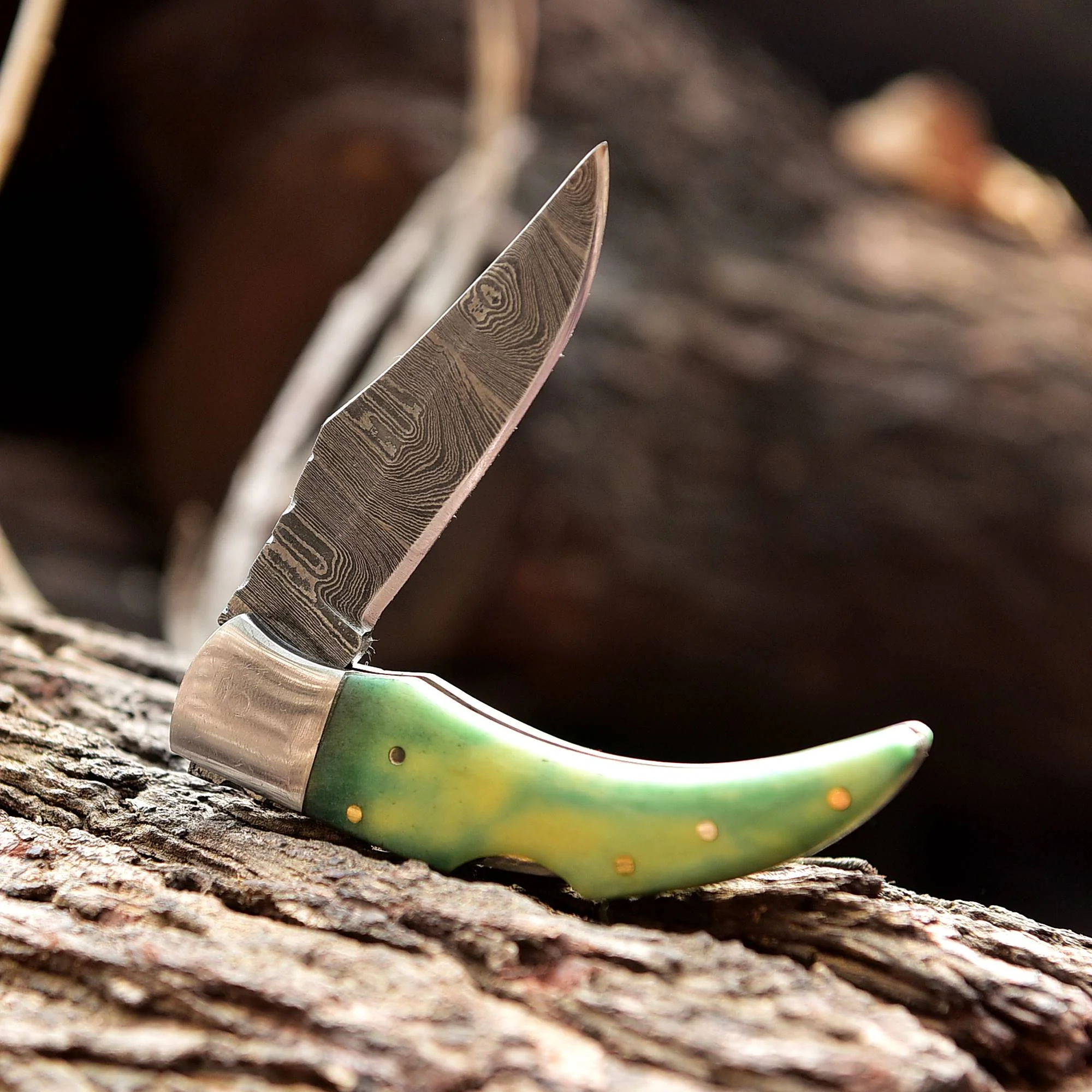 7" Handmade Damascus Steel Pocket Knife - Folding Blade Knife - Bone Handle - Image 2