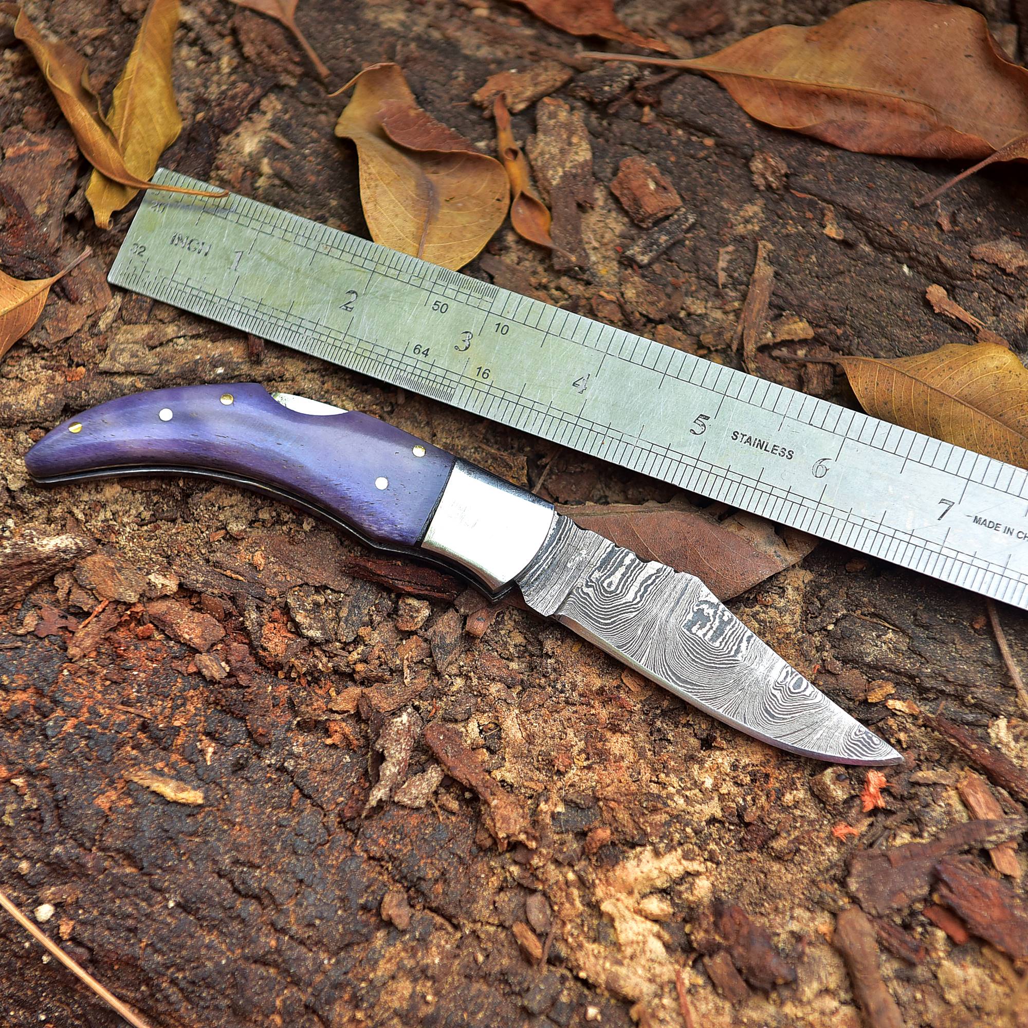 7" Handmade Damascus Steel Pocket Knife - Folding Blade Knife - Bone Handle - Image 4
